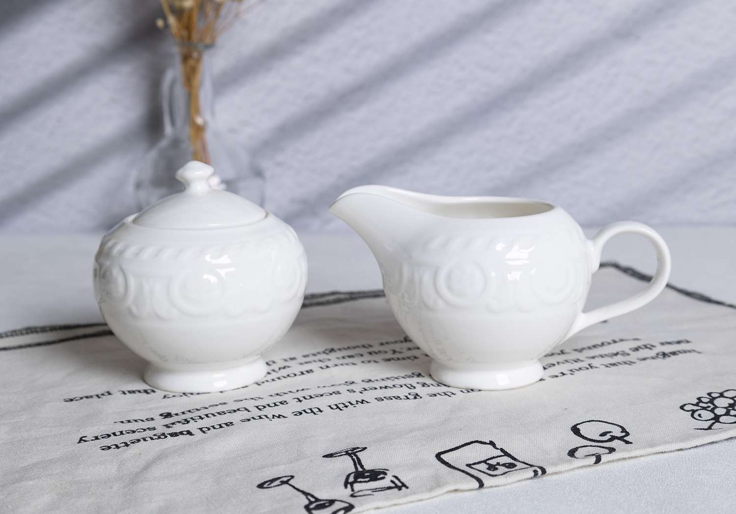 CHANGSHA HAPPY GO Elegant Embossed Bone China Dinnerware Set with Vintage Scroll Pattern – Teapot, Cups, Plates & Bowls  |happygodinnerware.com