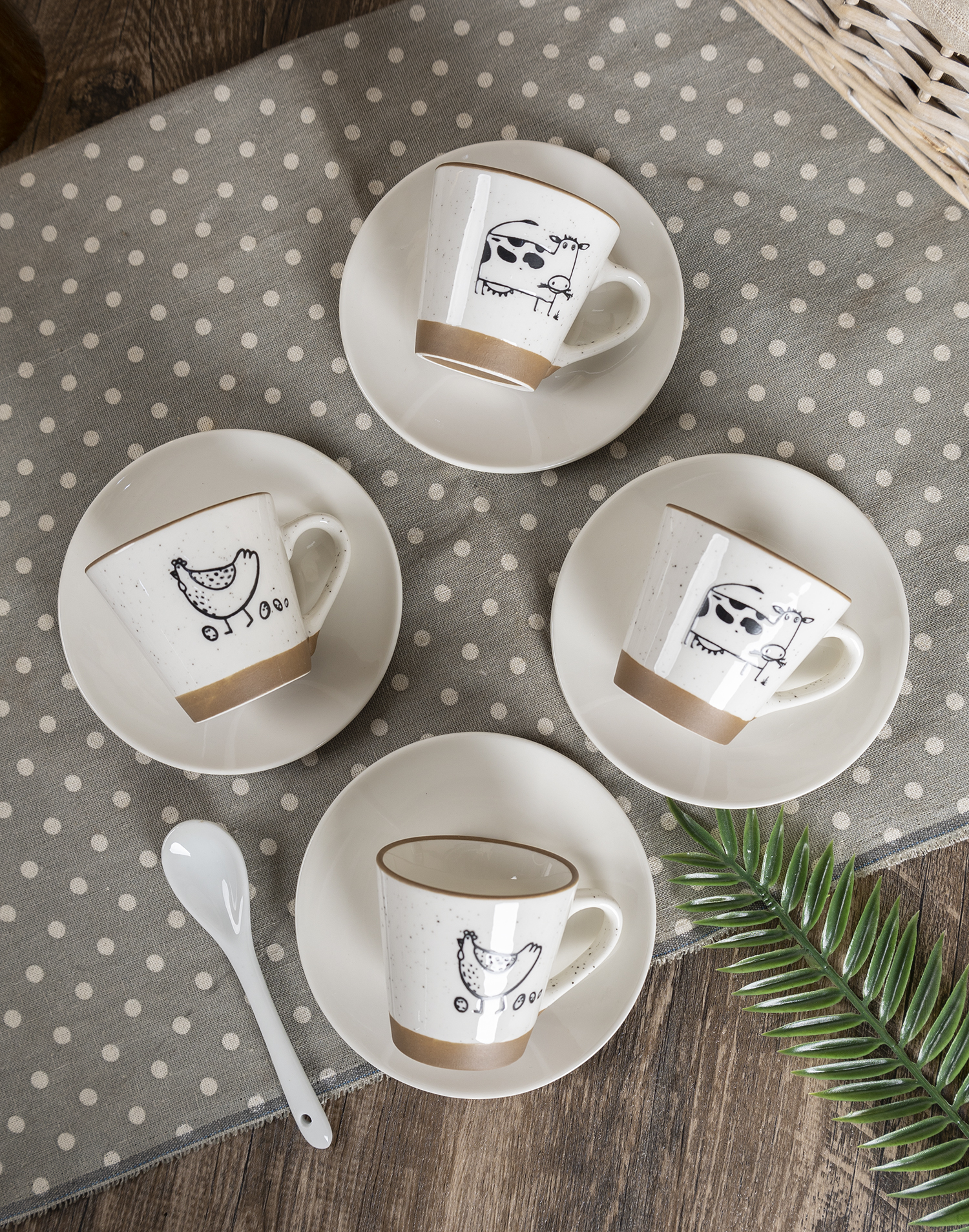 CHANGSHA HAPPY GO  Charming Farm Animal Sketch New Bone China Mug Set with Rustic Speckled Glaze Finish  |happygodinnerware.com