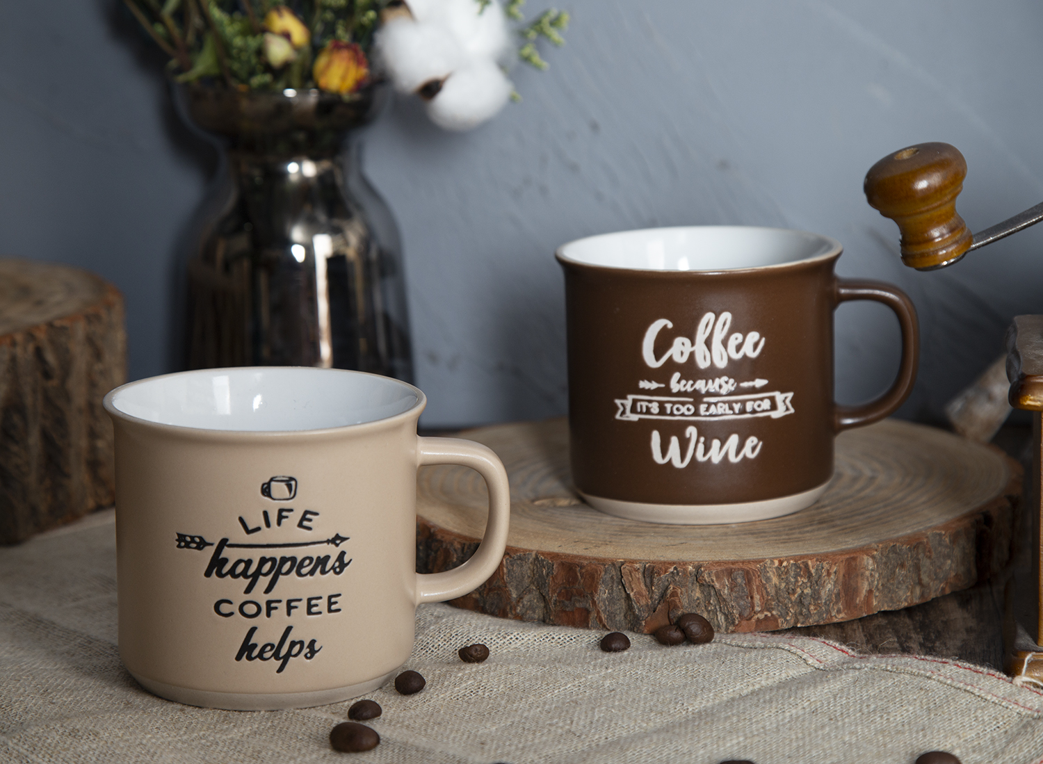 CHANGSHA HAPPY GO Coffee Lover Stoneware Mugs with Half-Cut Cosmetic Clay Design | happygodinnerware.com