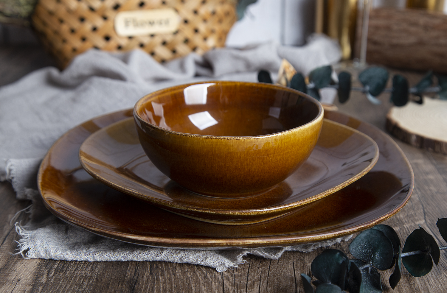 CHANGSHA HAPPY GO  Stone-Patterned Reactive Glaze Stoneware Dinner Set with Natural Rustic Style  |happygodinnerware.com