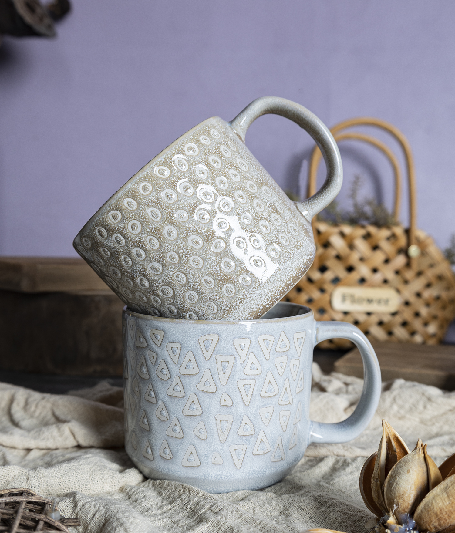 CHANGSHA HAPPY GO Handcrafted Style Reactive Glaze Stoneware Hand-Painted Mug Set with Artistic Patterns  |happygodinnerware.com