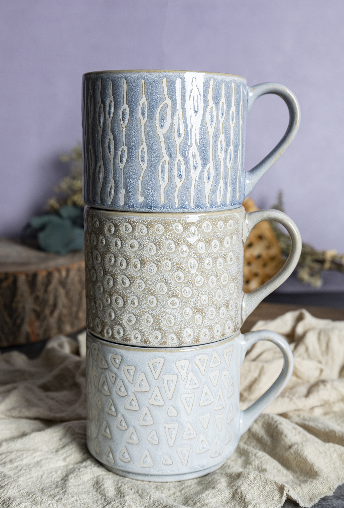 CHANGSHA HAPPY GO Handcrafted Style Reactive Glaze Stoneware Hand-Painted Mug Set with Artistic Patterns  |happygodinnerware.com