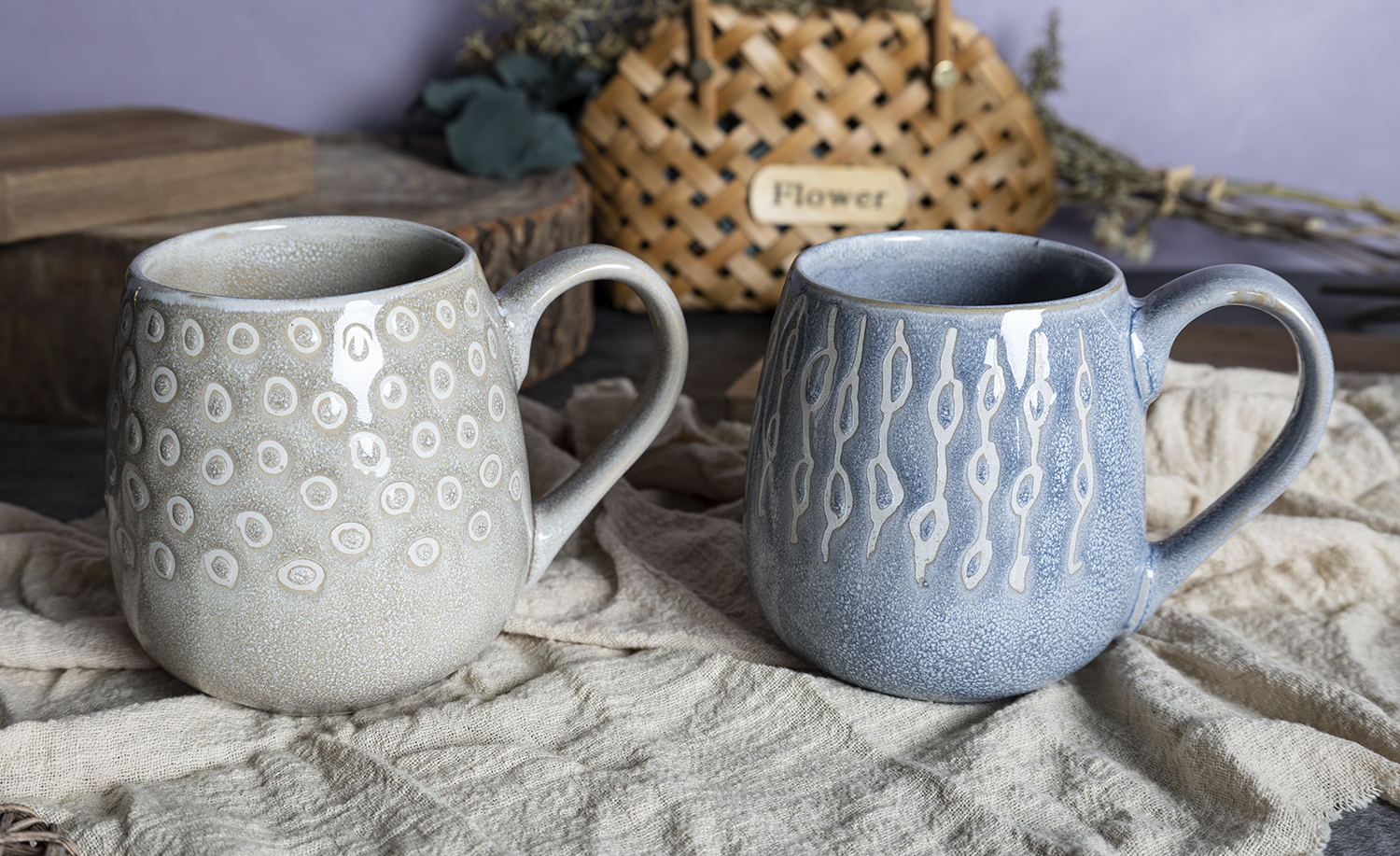 CHANGSHA HAPPY GO Handcrafted Style Reactive Glaze Stoneware Hand-Painted Mug Set with Artistic Patterns  |happygodinnerware.com