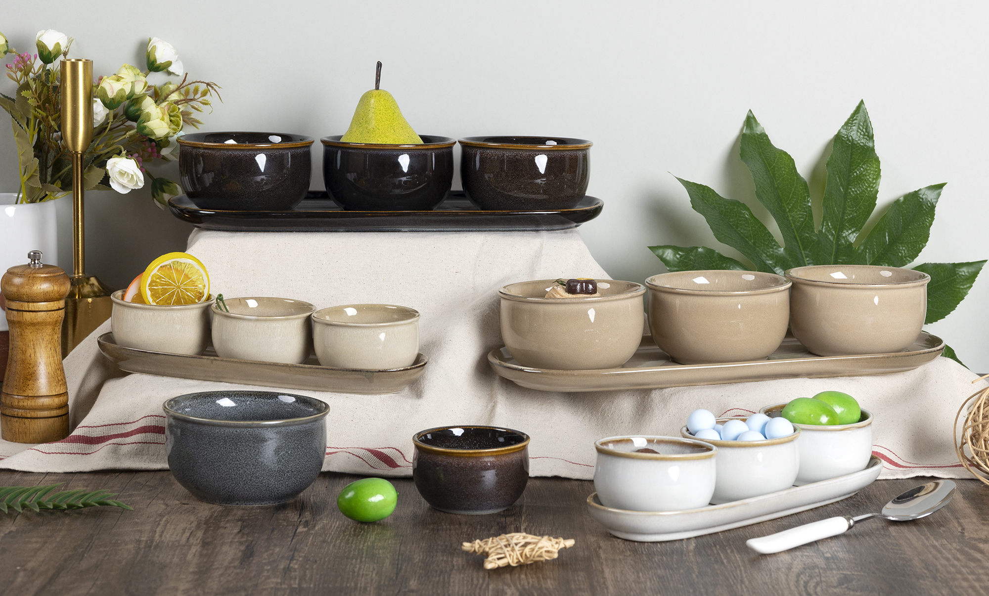 CHANGSHA HAPPY GO  Vintage Coffee Tone Reactive Glaze Stoneware Versatile Bowl and Plate Set for Kitchen  |happygodinnerware.com