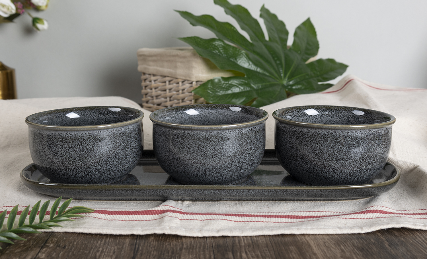 CHANGSHA HAPPY GO  Vintage Coffee Tone Reactive Glaze Stoneware Versatile Bowl and Plate Set for Kitchen  |happygodinnerware.com