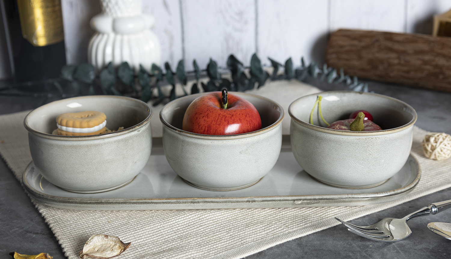 CHANGSHA HAPPY GO  Vintage Coffee Tone Reactive Glaze Stoneware Versatile Bowl and Plate Set for Kitchen  |happygodinnerware.com