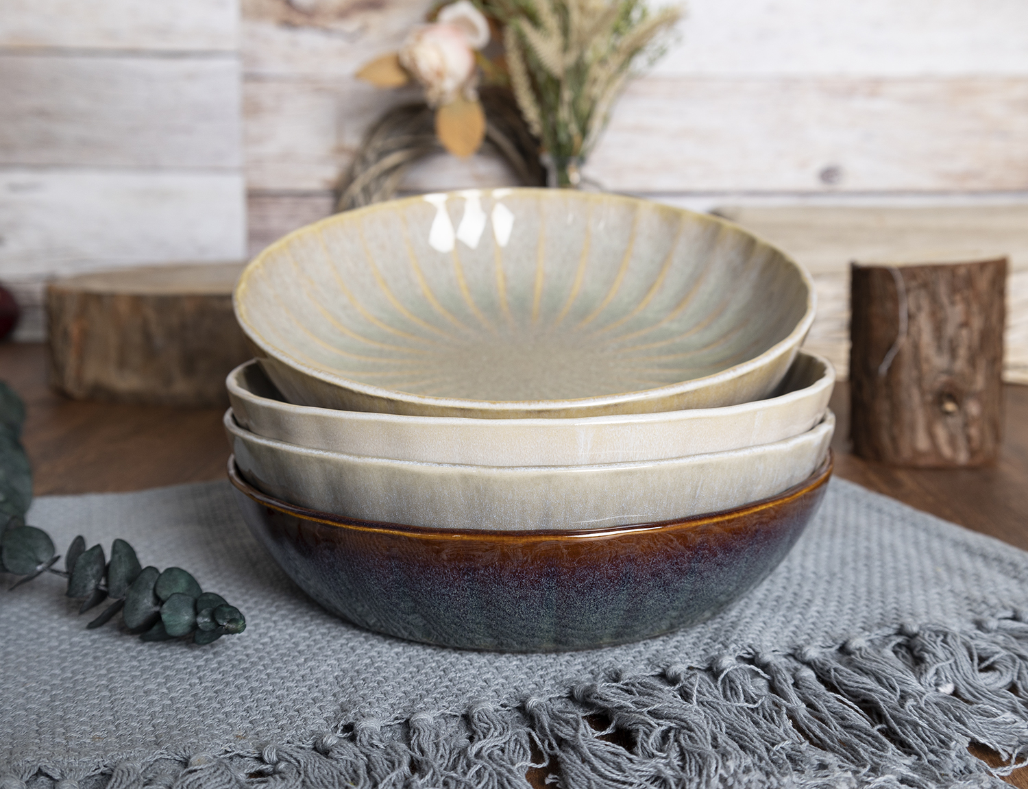CHANGSHA HAPPY GO  Embossed Striped Reactive Glaze Stoneware Dinnerware Set with Multi-Color Gradient and Elegant Texture  |happygodinnerware.com