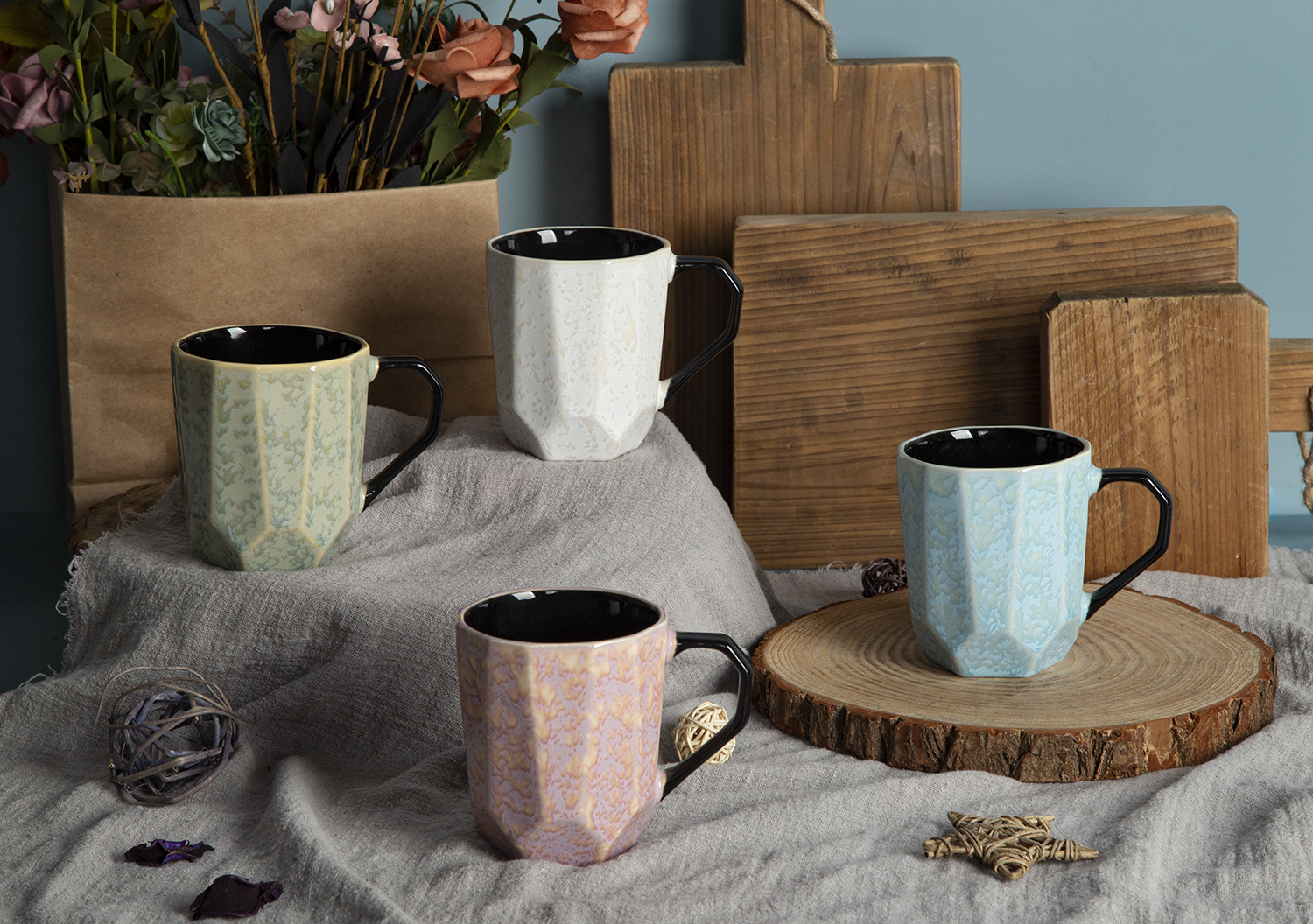 CHANGSHA HAPPY GO Reactive Glazed Embossed New Bone China Mug Collection |Dopamine Series Ceramics|happygodinnerware.com