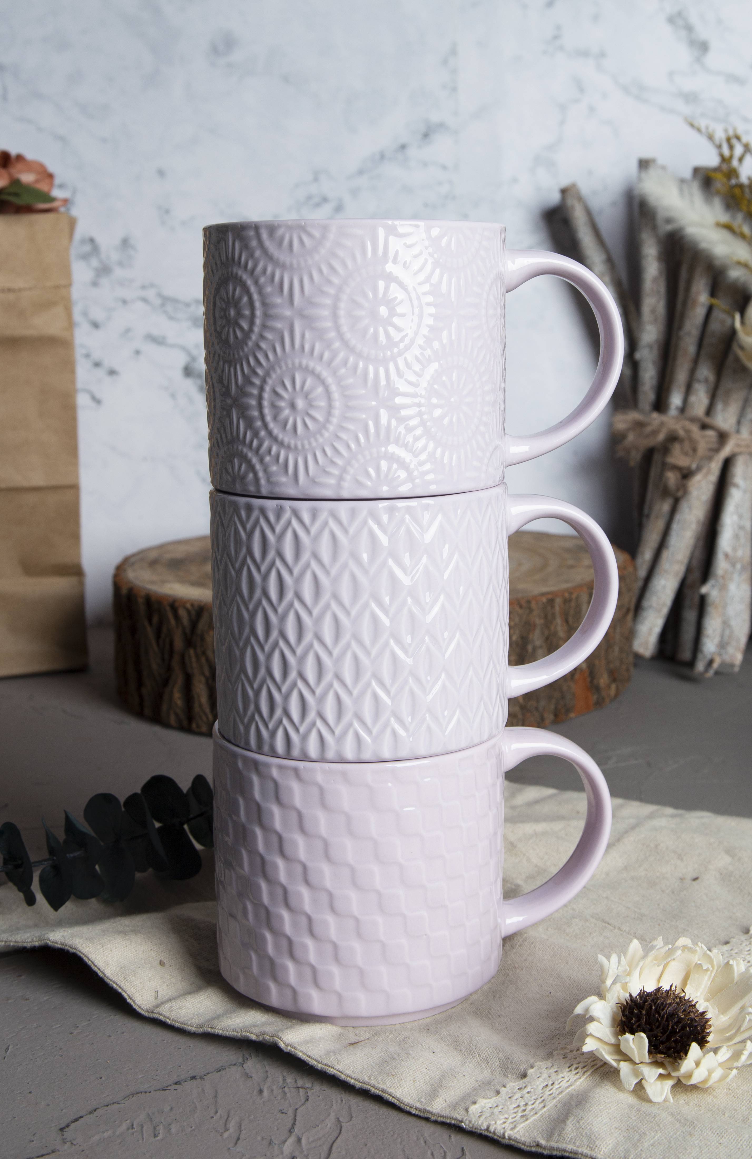 CHANGSHA HAPPY GO New Bone China with Embossed Craft Mug Set | happygodinnerware.com