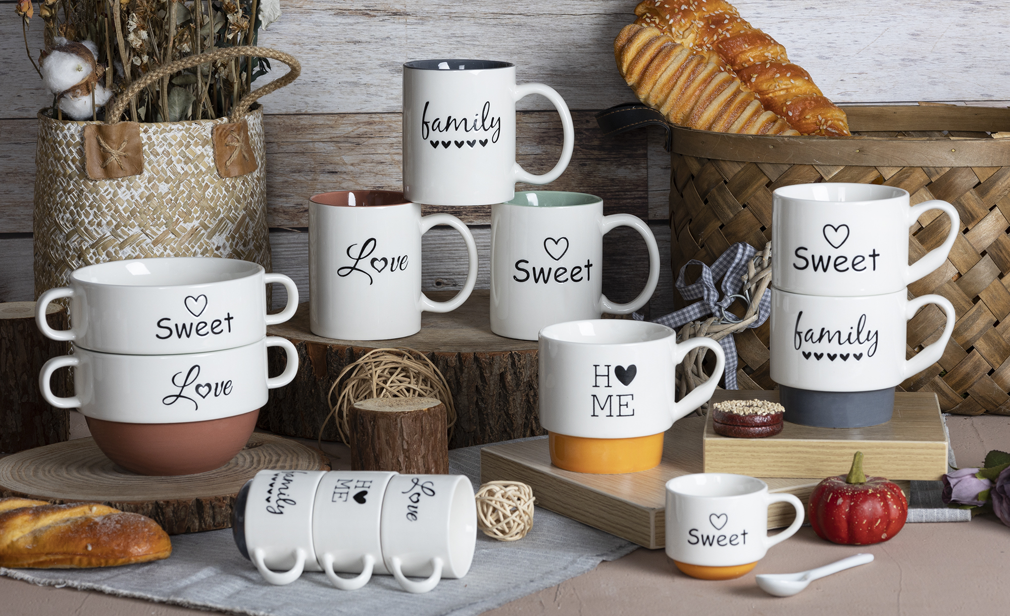 CHANGSHA HAPPY GO Silkscreen Printed Bone China Mug and Bowl Gift Set with Love & Family Themed Typography for Cozy Home Dining |happygodinnerware.com