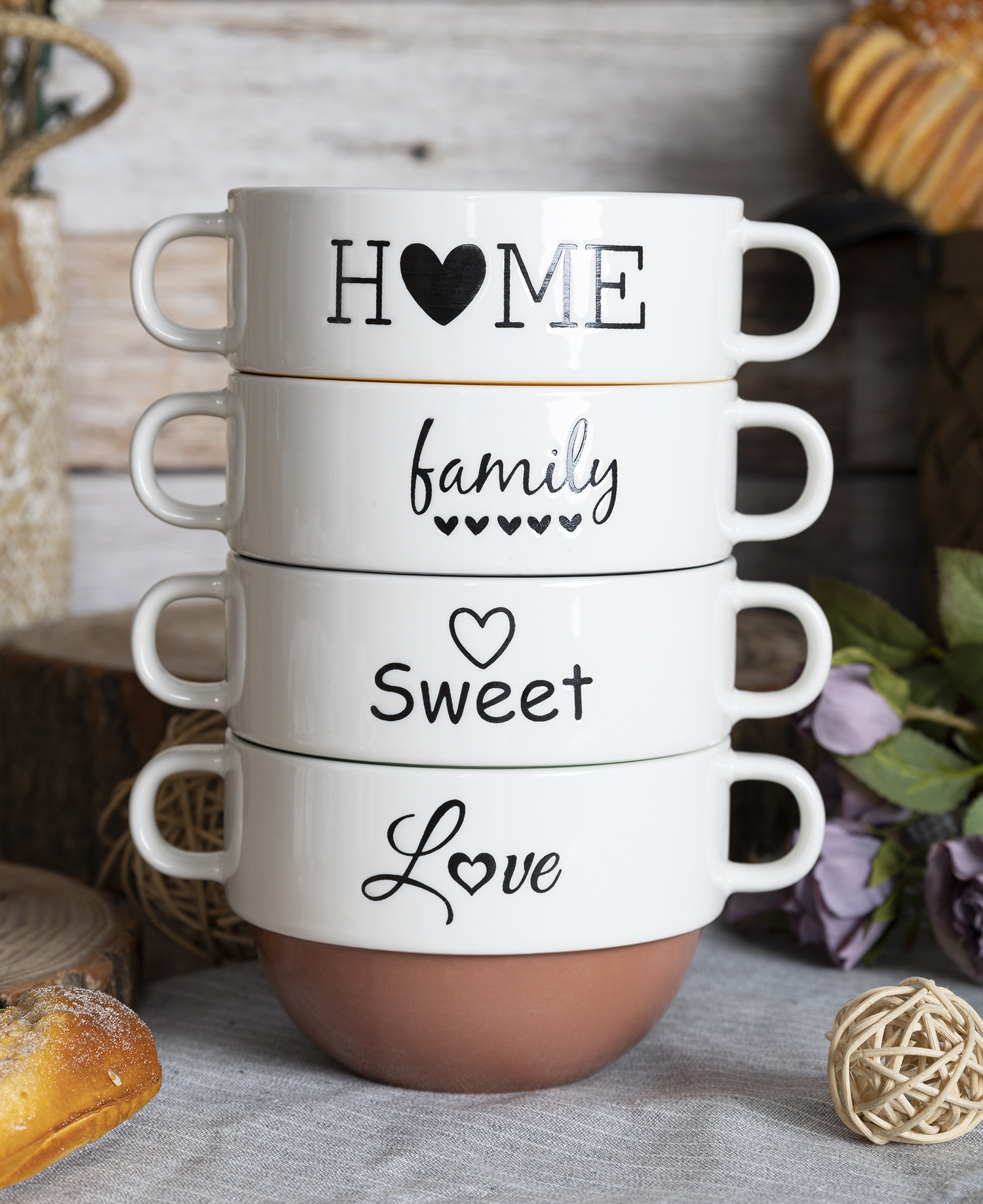 CHANGSHA HAPPY GO Silkscreen Printed Bone China Mug and Bowl Gift Set with Love & Family Themed Typography for Cozy Home Dining |happygodinnerware.com