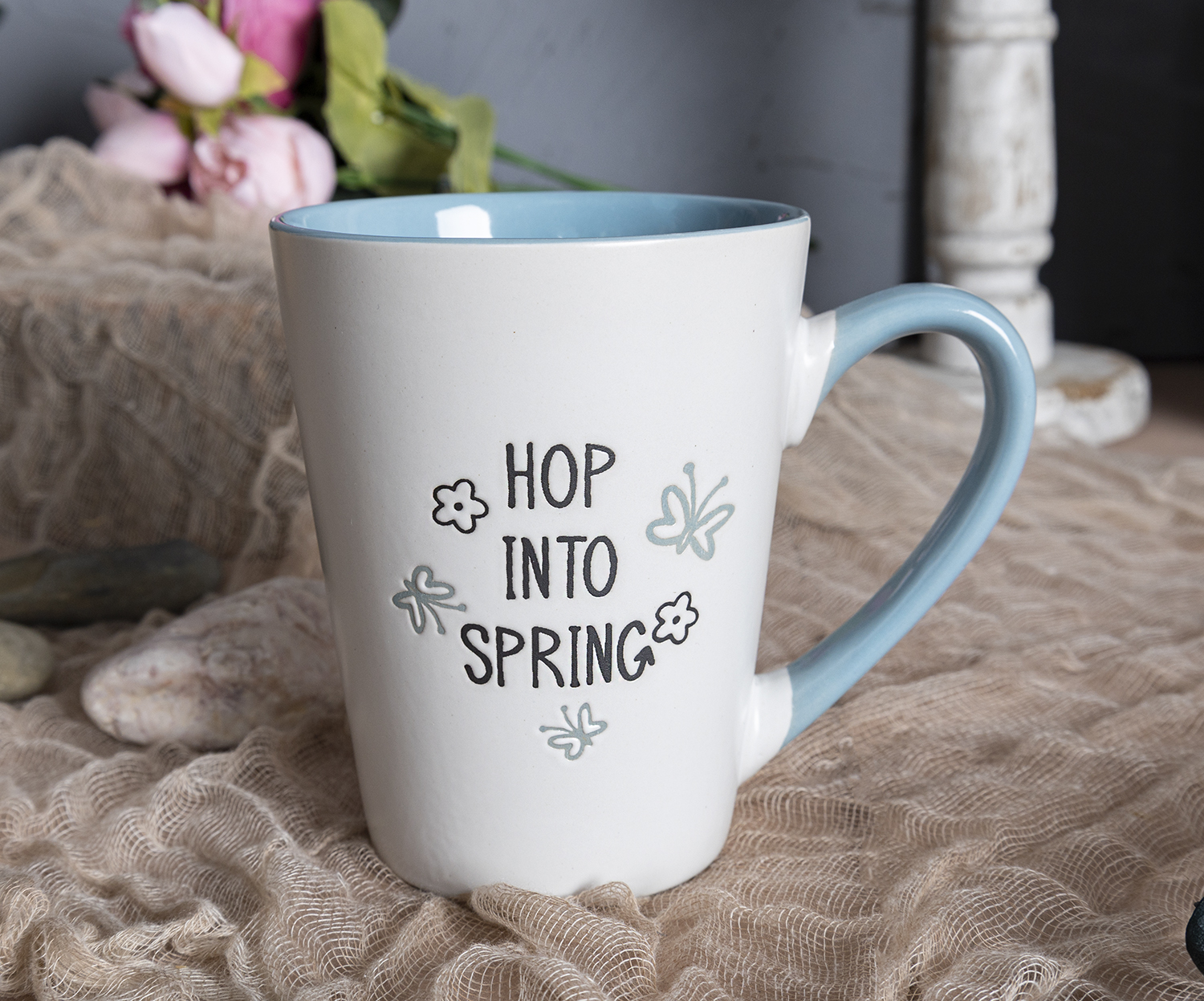 CHANGSHA HAPPY GO Pastel Spring Stoneware Mug and Bowl Set with Bunny and Floral Silkscreen Prints for Easter and Seasonal Decor |happygodinnerware.com