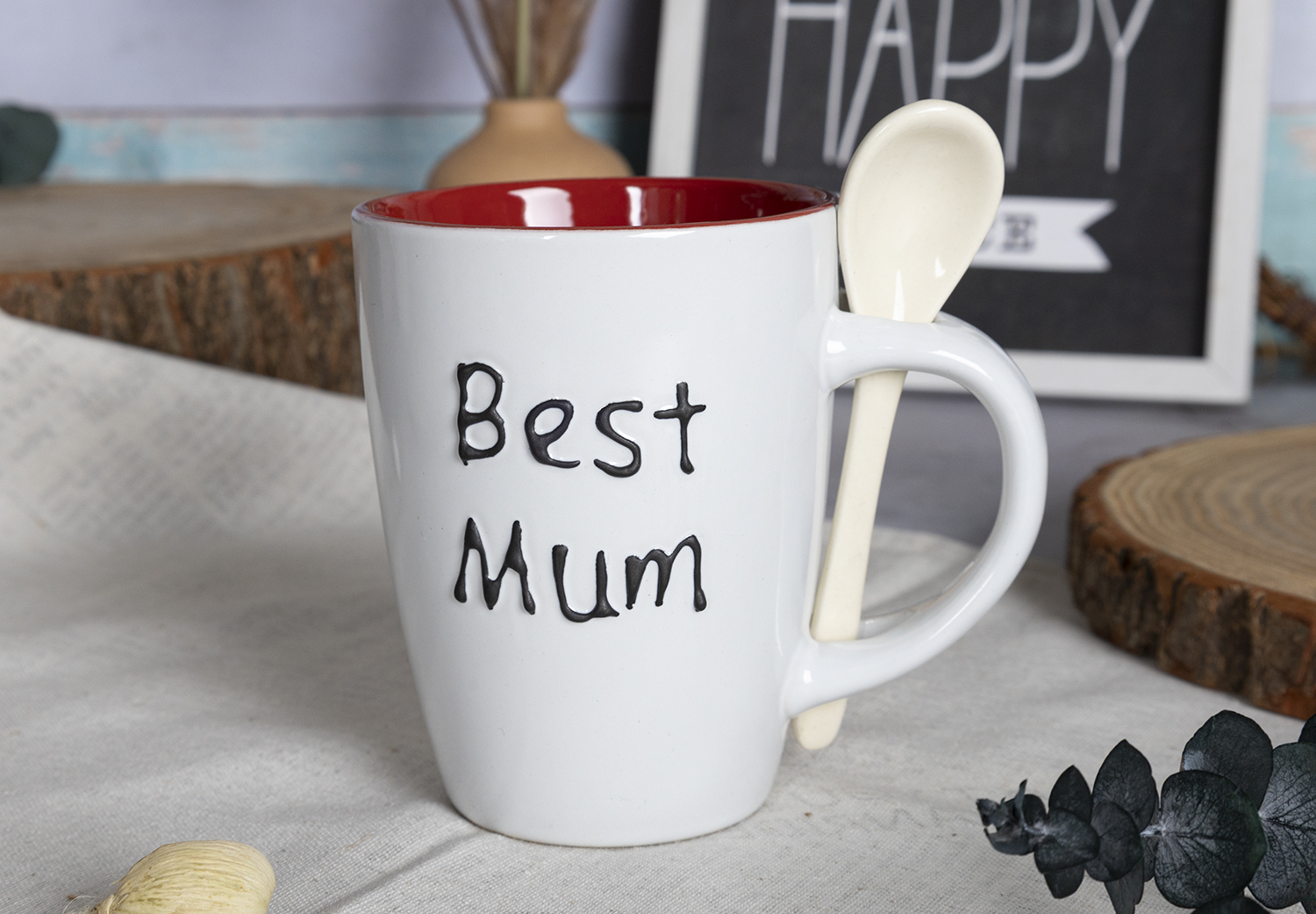 CHANGSHA HAPPY GO Home & Family Collection Stoneware Mug Gift Set with Raised Glaze Text for Mum, Dad, and Sweet Messages |happygodinnerware.com