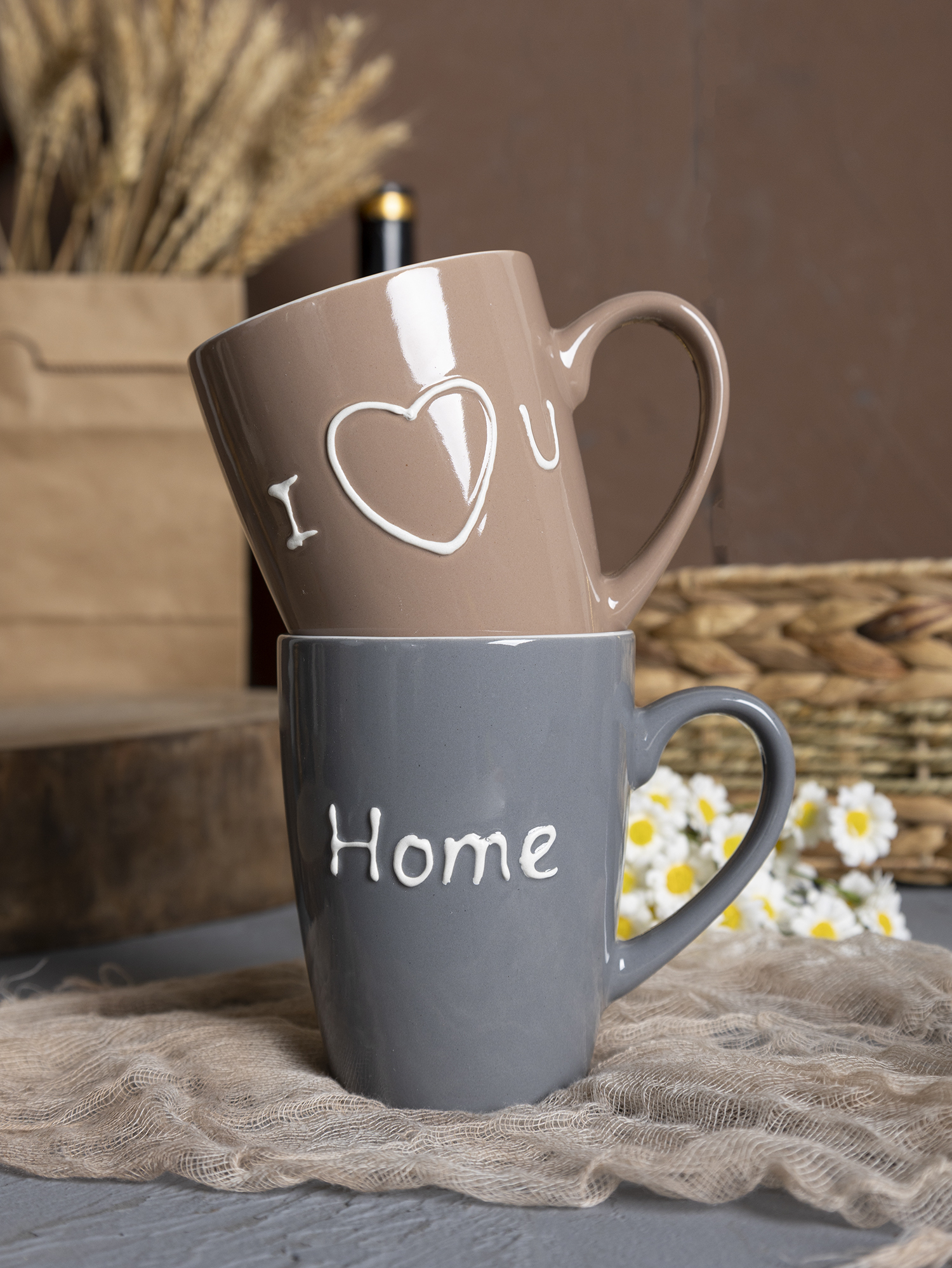 CHANGSHA HAPPY GO Home & Family Collection Stoneware Mug Gift Set with Raised Glaze Text for Mum, Dad, and Sweet Messages |happygodinnerware.com