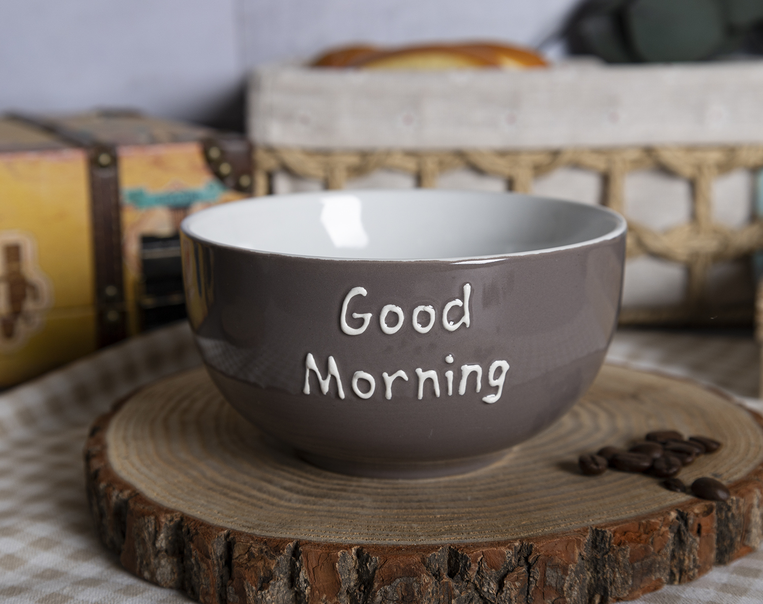 CHANGSHA HAPPY GO Stackable Stoneware Coffee Mug and Bowl Set with Café-Themed Embossed Glaze and Morning Quotes |happygodinnerware.com