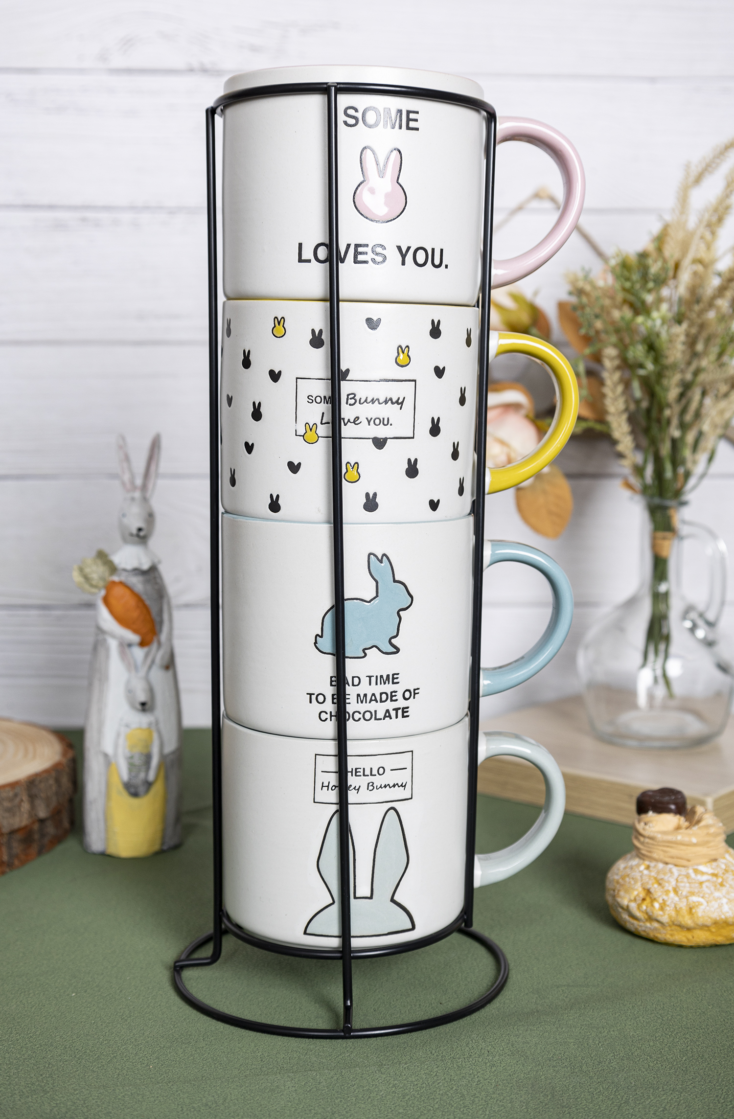 CHANGSHA HAPPY GO Cute Bunny-Themed Stoneware Mug and Bowl Set with Silkscreen Designs for Kids and Easter Gifting |happygodinnerware.com