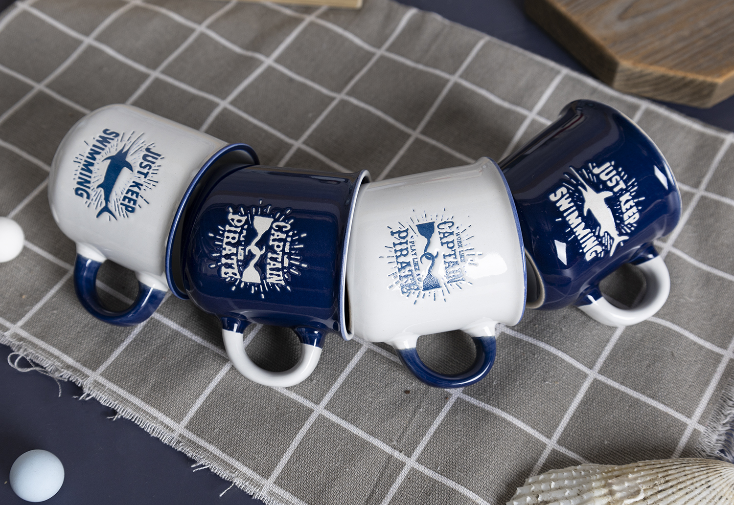 CHANGSHA HAPPY GO Nautical Theme Stoneware Mug and Bowl Set with Silkscreen Prints for Ocean Lovers and Beach House Decor |happygodinnerware.com