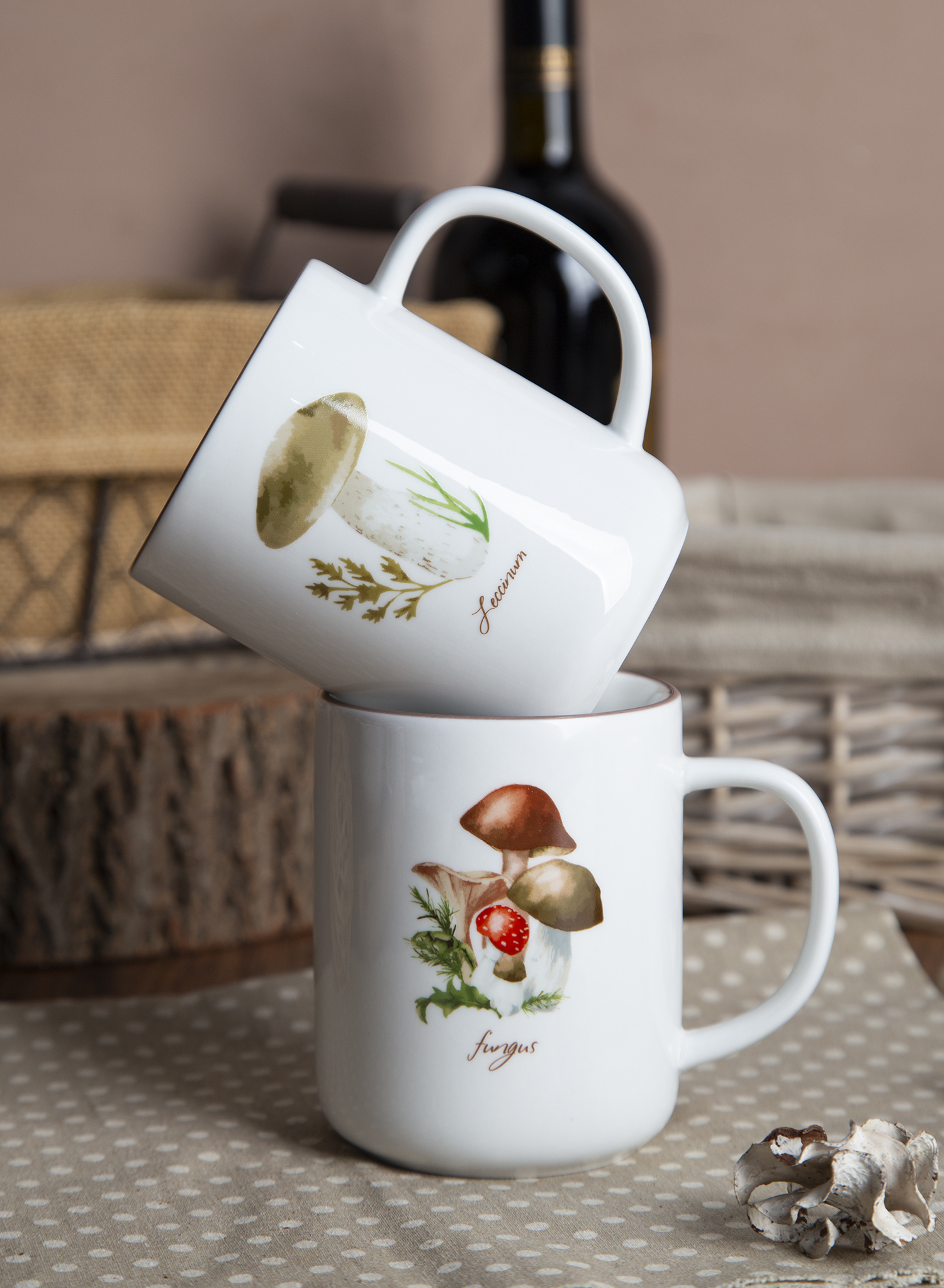 CHANGSHA HAPPY GO Rustic Botanical White Porcelain Decal Dinnerware Set with Mushroom and Herb Garden Illustrations |happygodinnerware.com