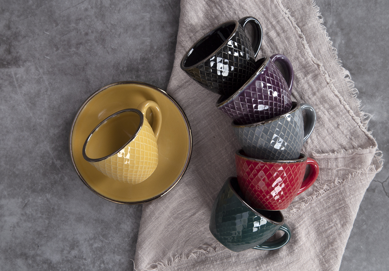 CHANGSHA HAPPY GO Diamond Embossed Glaze Espresso Cup & Saucer Set |Dopamine Series Ceramics|happygodinnerware.com