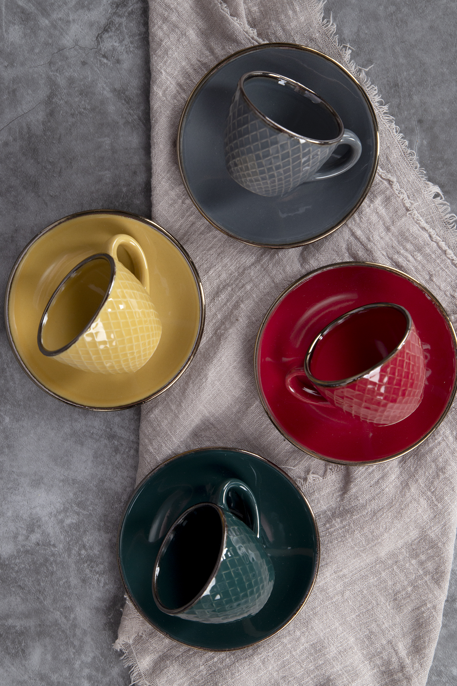 CHANGSHA HAPPY GO Diamond Embossed Glaze Espresso Cup & Saucer Set |Dopamine Series Ceramics|happygodinnerware.com