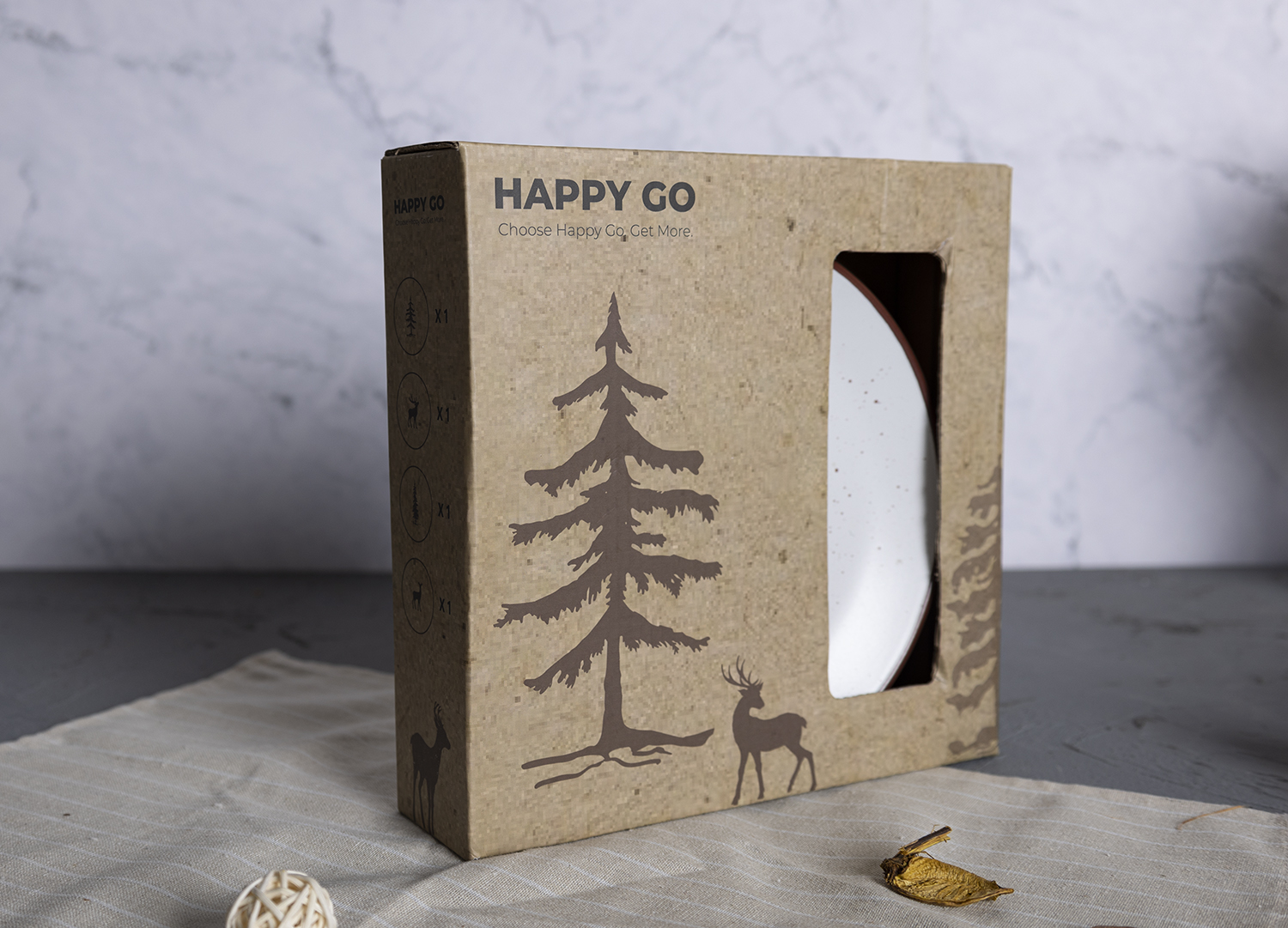 CHANGSHA HAPPY GO  Christmas Themed Screen Printed Stoneware Dinnerware Set with Reindeer and Pine Tree Motifs |happygodinnerware.com