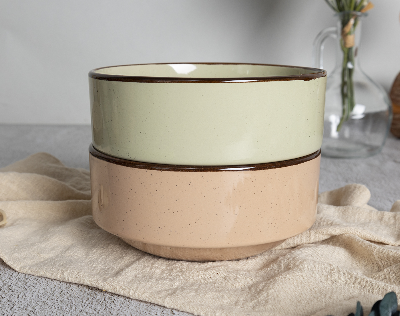 CHANGSHA HAPPY GO  Contemporary Color Glazed Stoneware Dinner Set in Warm Earthy Shades with Dark Rim |Dopamine Series Ceramics|happygodinnerware.com