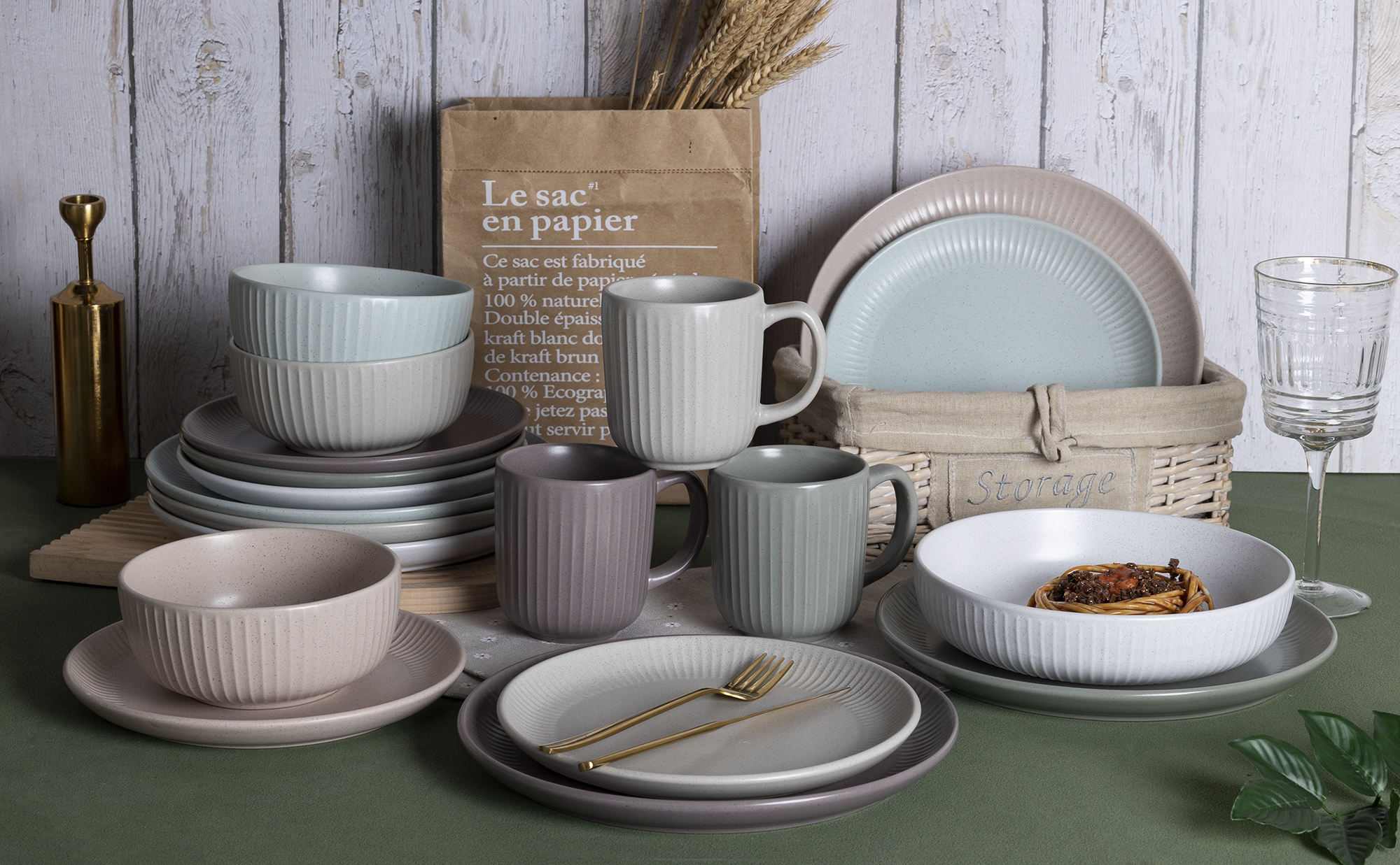 CHANGSHA HAPPY GO Nordic Style Matte Ceramic Dinnerware Set – Ribbed Cups, Plates & Bowls in Soft Retro Colors|happygodinnerware.com
