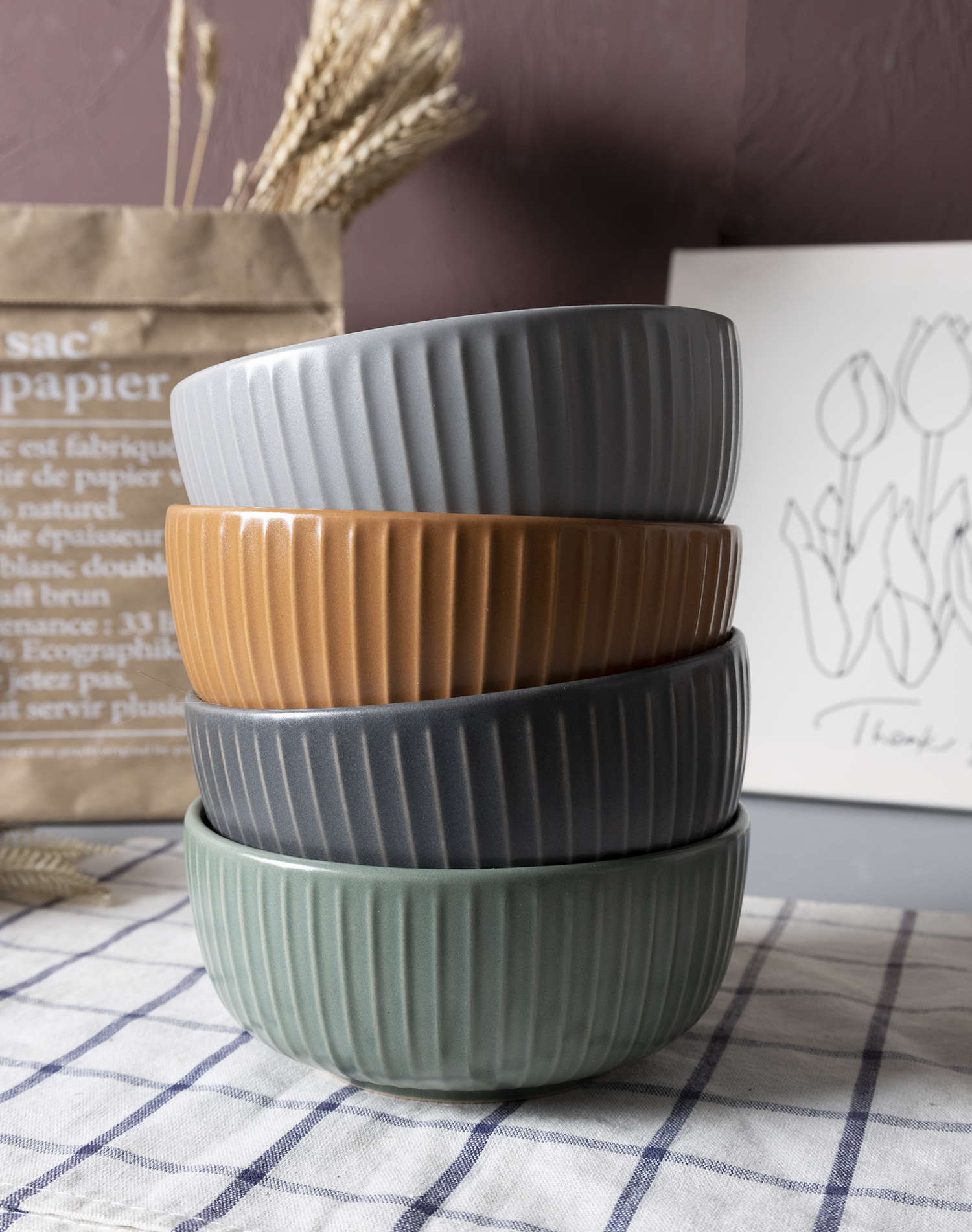 CHANGSHA HAPPY GO Urban Lines Embossed Stoneware Dinnerware Set – Modern Minimalist Ceramic Plates, Bowls and Mugs in Earthy Tones|happygodinnerware.com