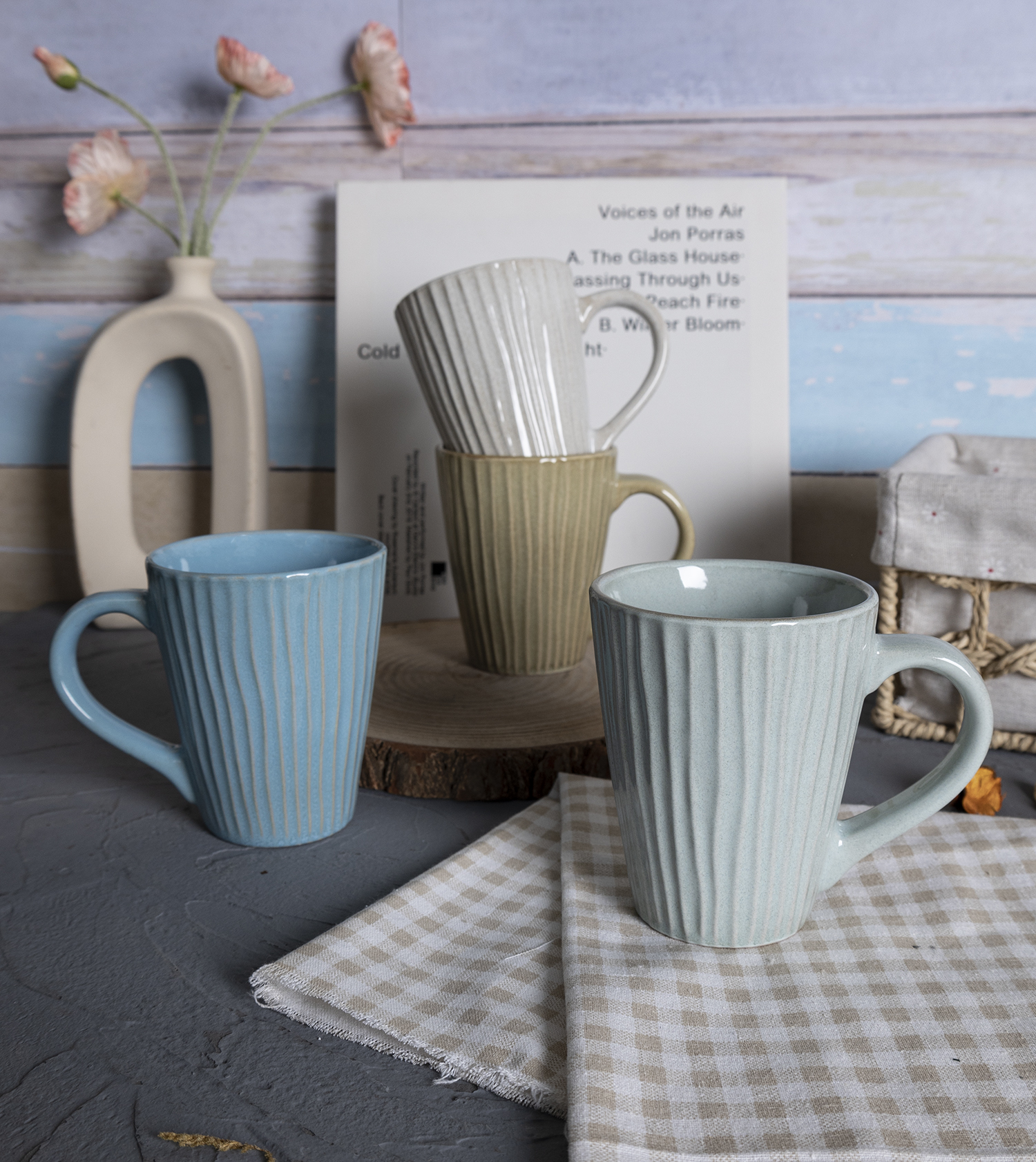 CHANGSHA HAPPY GO Nordic Bloom Reactive Glaze Embossed Stoneware Set – Ribbed Ceramic Plates, Bowls and Mugs in Pastel Tones for Modern Home Dining|happygodinnerware.com