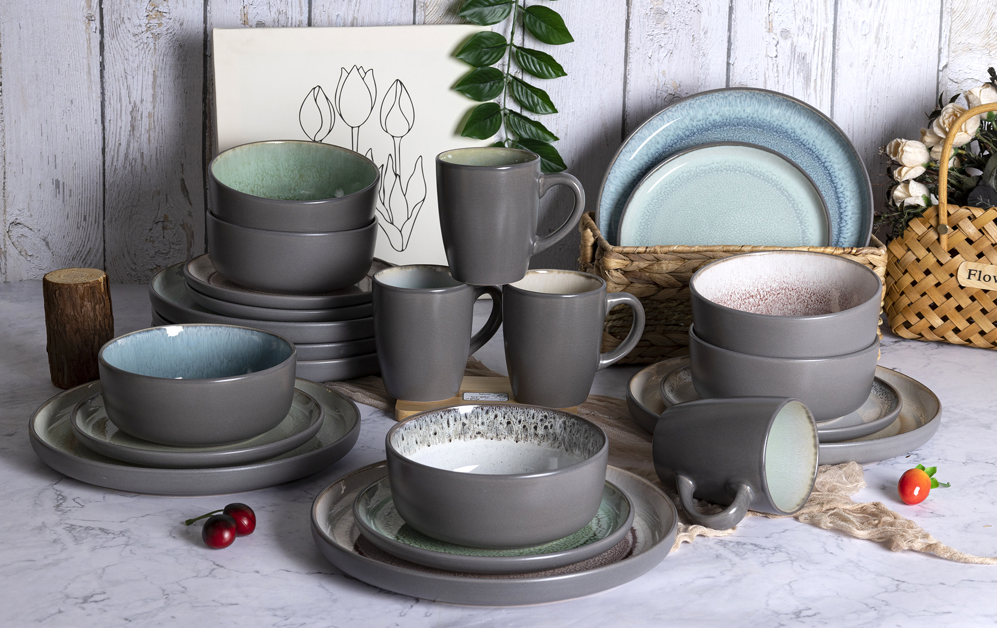 CHANGSHA HAPPY GO Eclipse Core Reactive Glaze Inner-Color Stoneware Set – Matte Exterior & Artistic Glazed Interior Bowls, Plates and Mugs|happygodinnerware.com