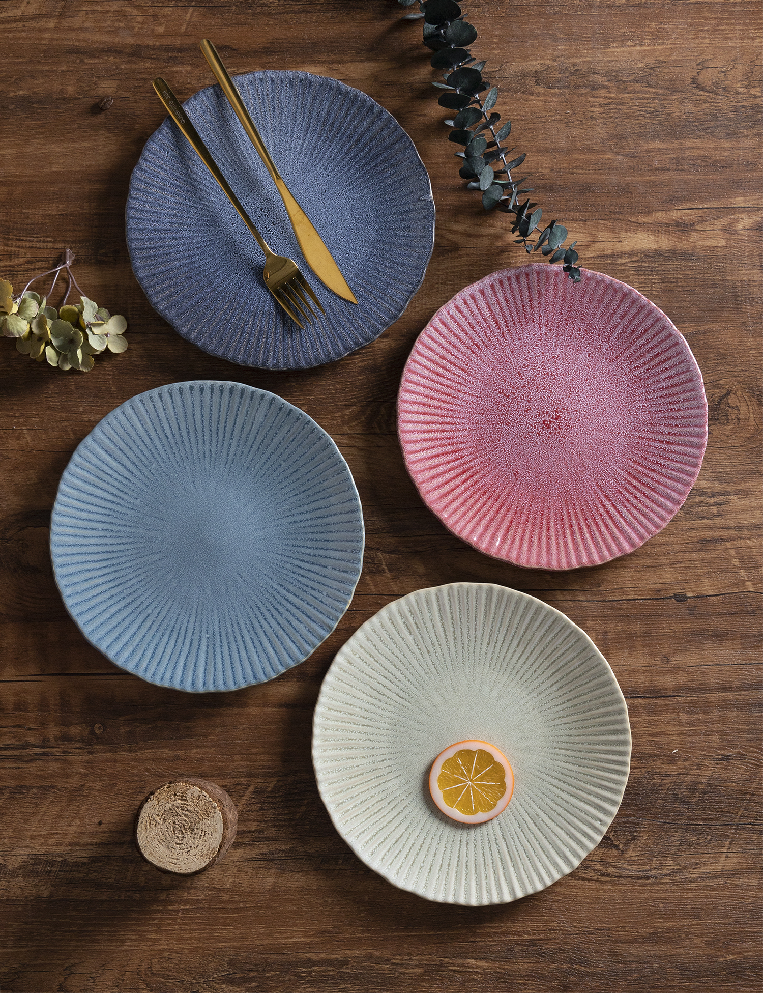 CHANGSHA HAPPY GO ColorWeave Reactive Glaze Stoneware Set – Ribbed Embossed Ceramic Dinnerware in Vibrant Artisan Colors|happygodinnerware.com