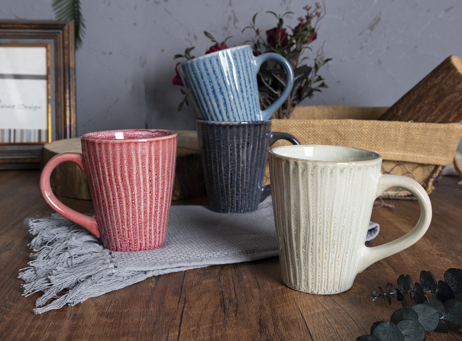 CHANGSHA HAPPY GO ColorWeave Reactive Glaze Stoneware Set – Ribbed Embossed Ceramic Dinnerware in Vibrant Artisan Colors|happygodinnerware.com