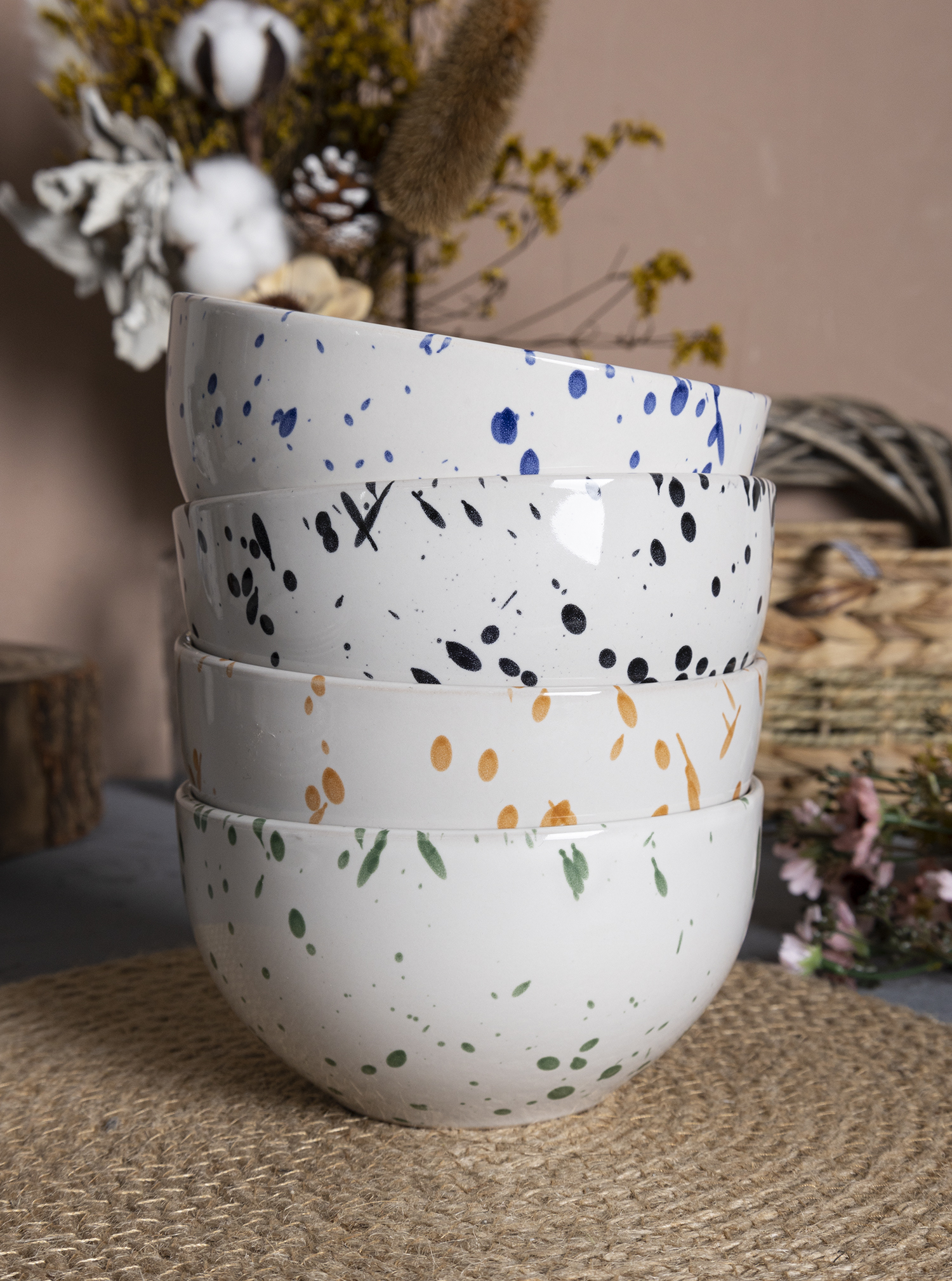 CHANGSHA HAPPY GO SpecklePop Stoneware Dinnerware Set – Modern Splatter Glazed Ceramic Plates, Bowls and Mugs in Playful Colors|happygodinnerware.com