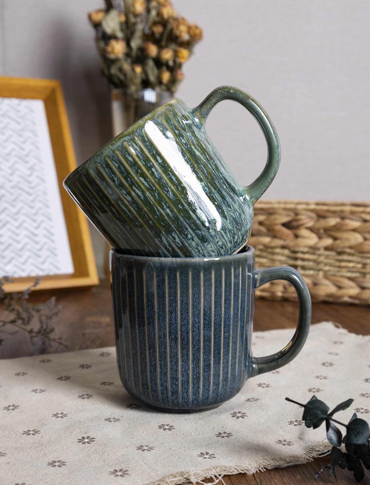 CHANGSHA HAPPY GO RidgeWave Reactive Glaze Stoneware Set – Embossed Ribbed Dinnerware in Deep Artisan Tones|happygodinnerware.com