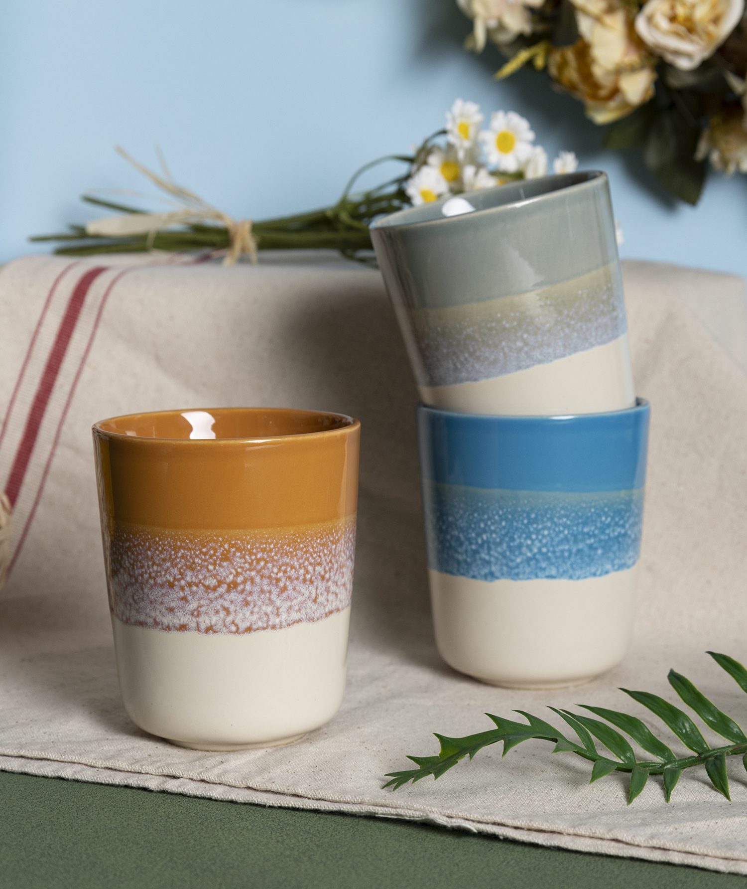 CHANGSHA HAPPY GO  Triple-Color Block Reactive Glaze Stoneware Dinner Set with Unique Layered Design |Dopamine Series Ceramics  |happygodinnerware.com