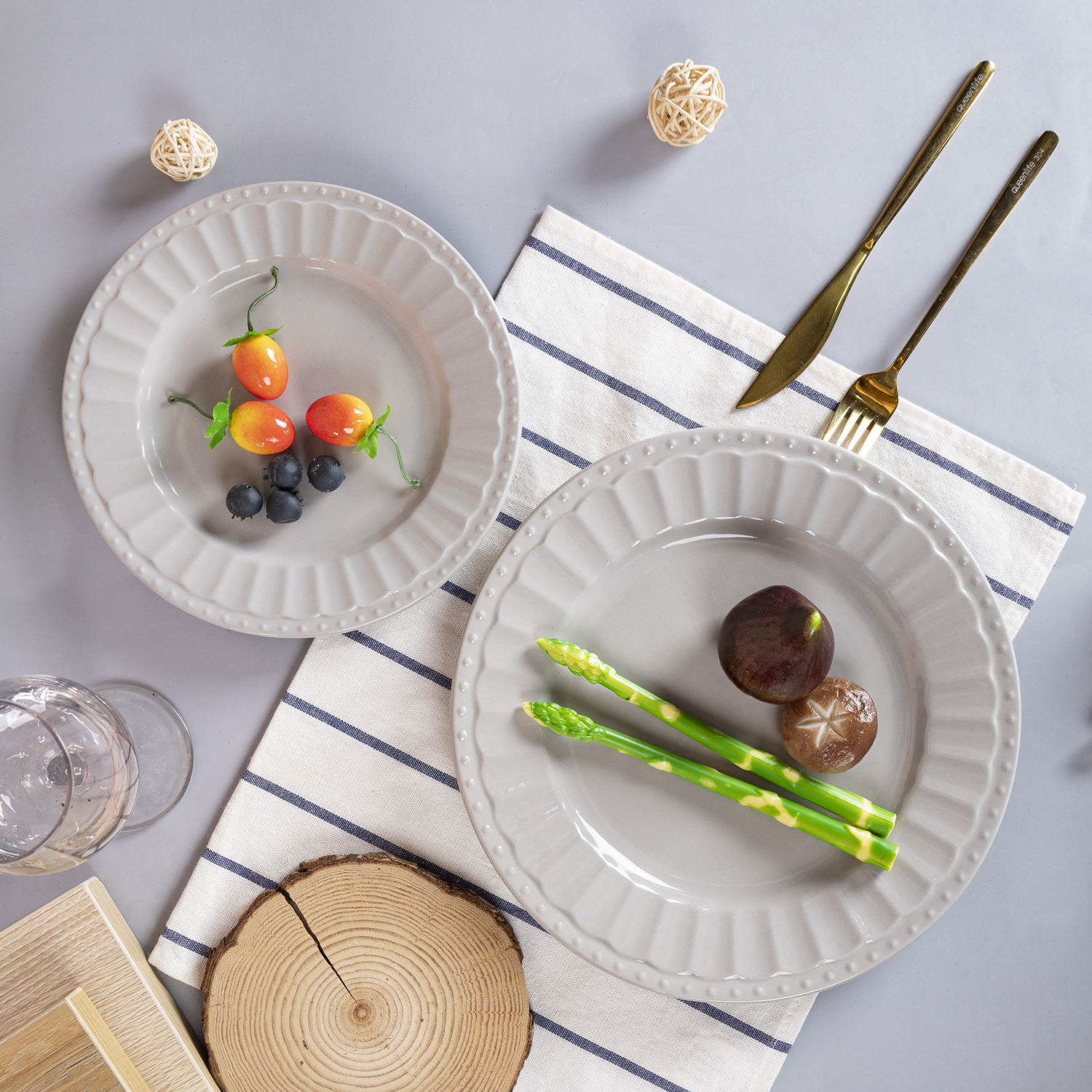 CHANGSHA HAPPY GO  Gray Embossed Stoneware British Afternoon Tea and Dinnerware Set with Minimalist Design  |happygodinnerware.com