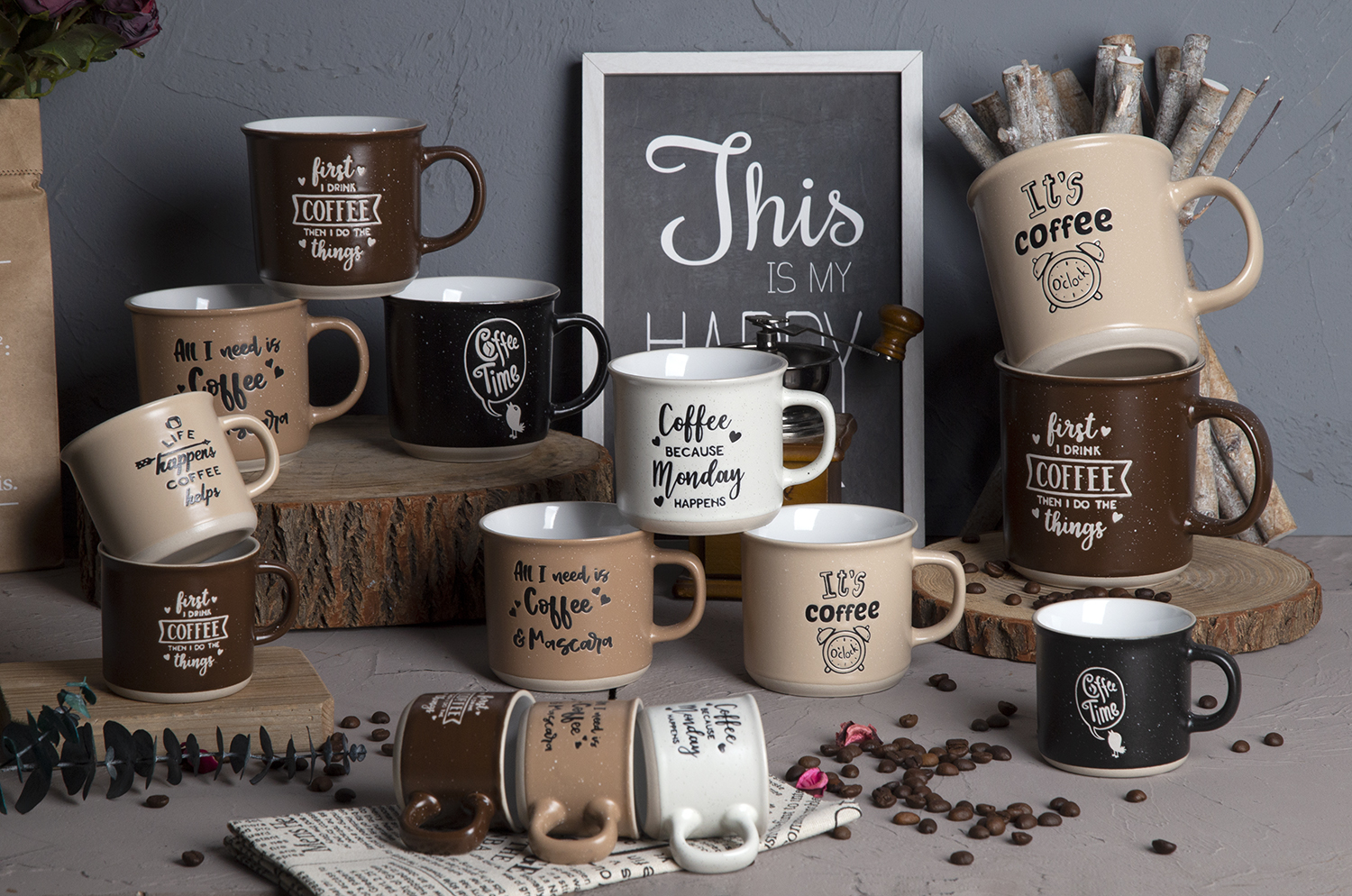 CHANGSHA HAPPY GO Coffee Mugs with Silk Screen Printing, Bottom Coating, and Sesame Dot Glaze | happygodinnerware.com