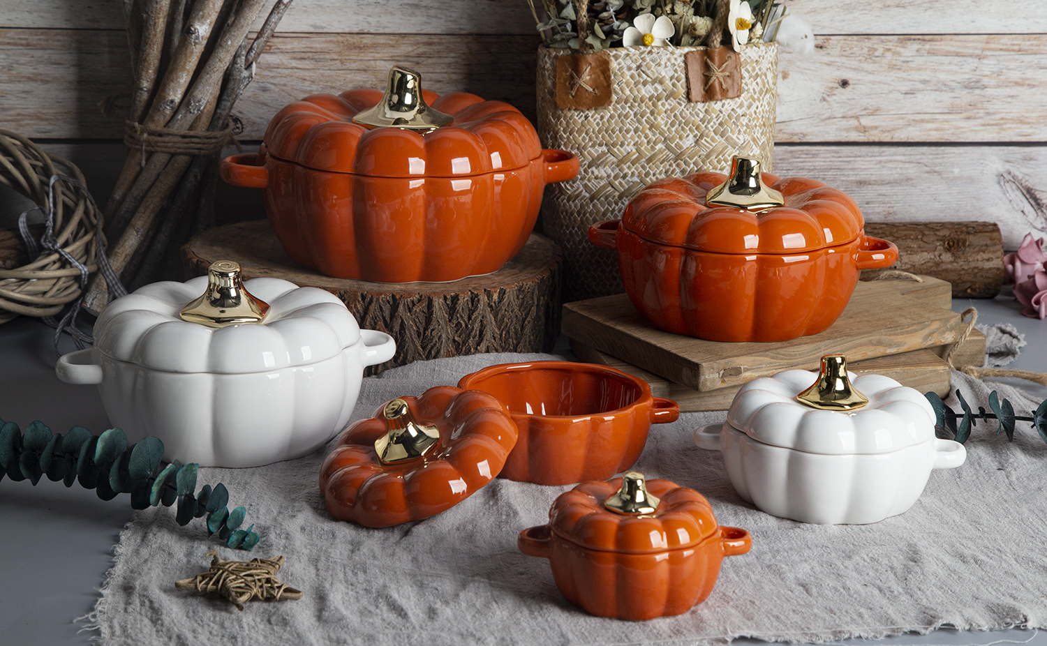 CHANGSHA HAPPY GO Dolomite Pumpkin-Shaped Embossed Cookware | happygodinnerware.com