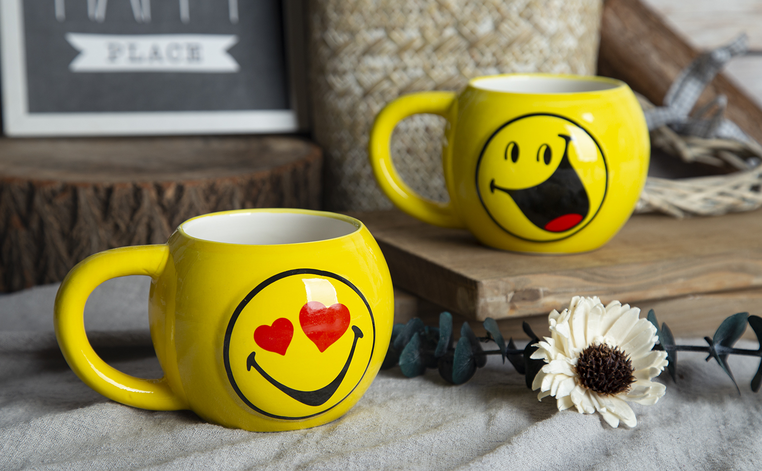 CHANGSHA HAPPY GO Smiley Face Embossed Mugs with Decal Design | happygodinnerware.com