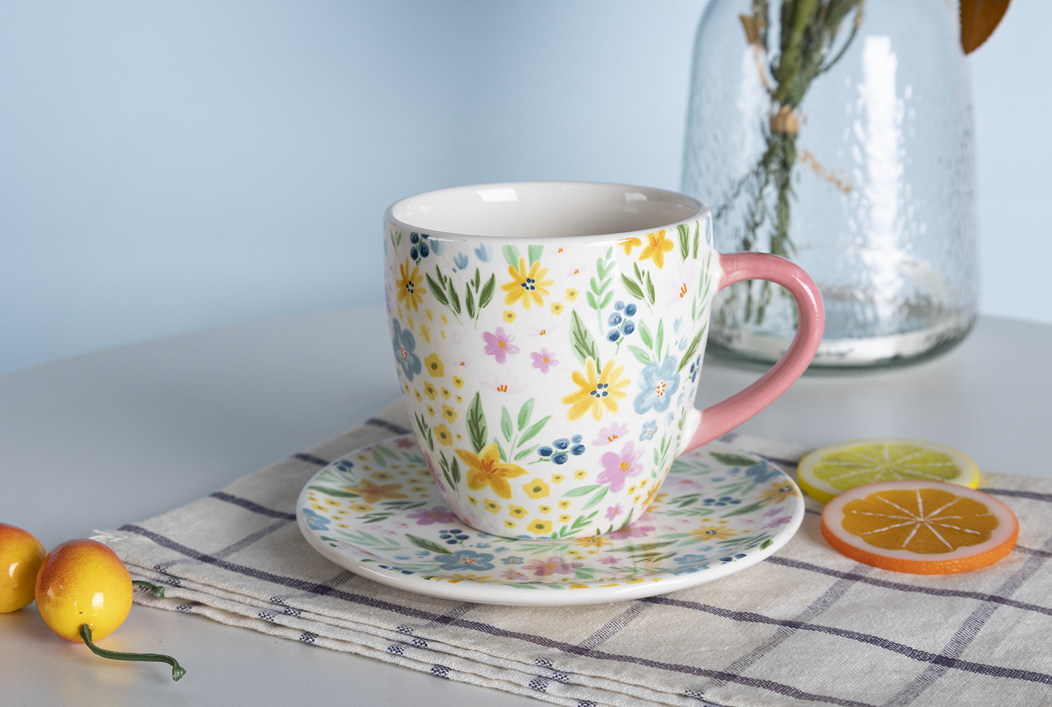 CHANGSHA HAPPY GO Floral Ceramic Cup and Saucer Set – Colorful Tea & Coffee Mug Gift Set with Pastel Flower Pattern|happygodinnerware.com