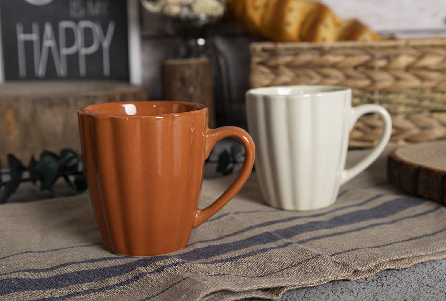 CHANGSHA HAPPY GO  Vintage Farmhouse Stoneware Tableware Set with Ribbed Embossed Design in Fall Colors |happygodinnerware.com