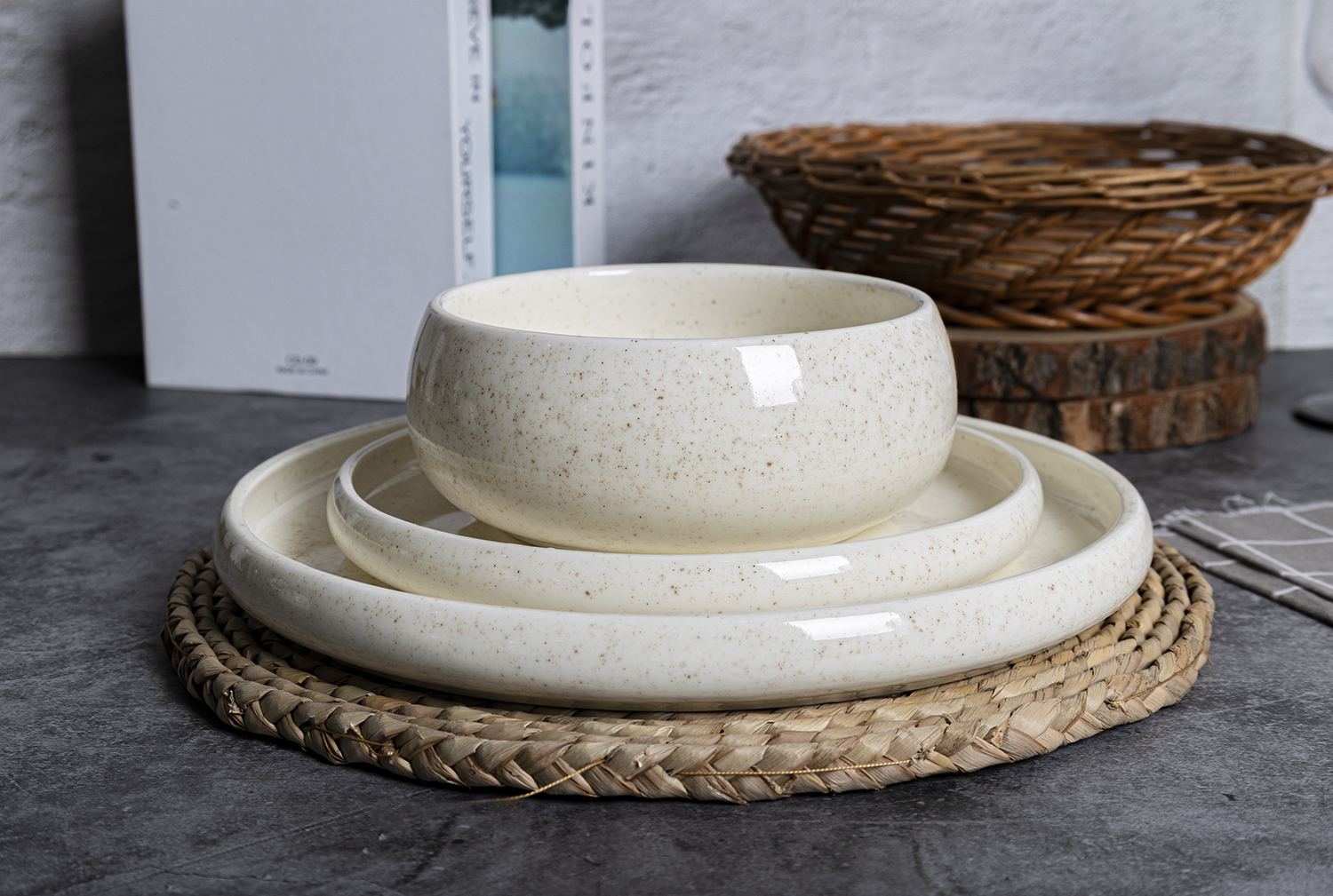 CHANGSHA HAPPY GO Minimalist Speckled Ceramic Dinnerware Set – Cream Glaze Tableware Collection|happygodinnerware.com