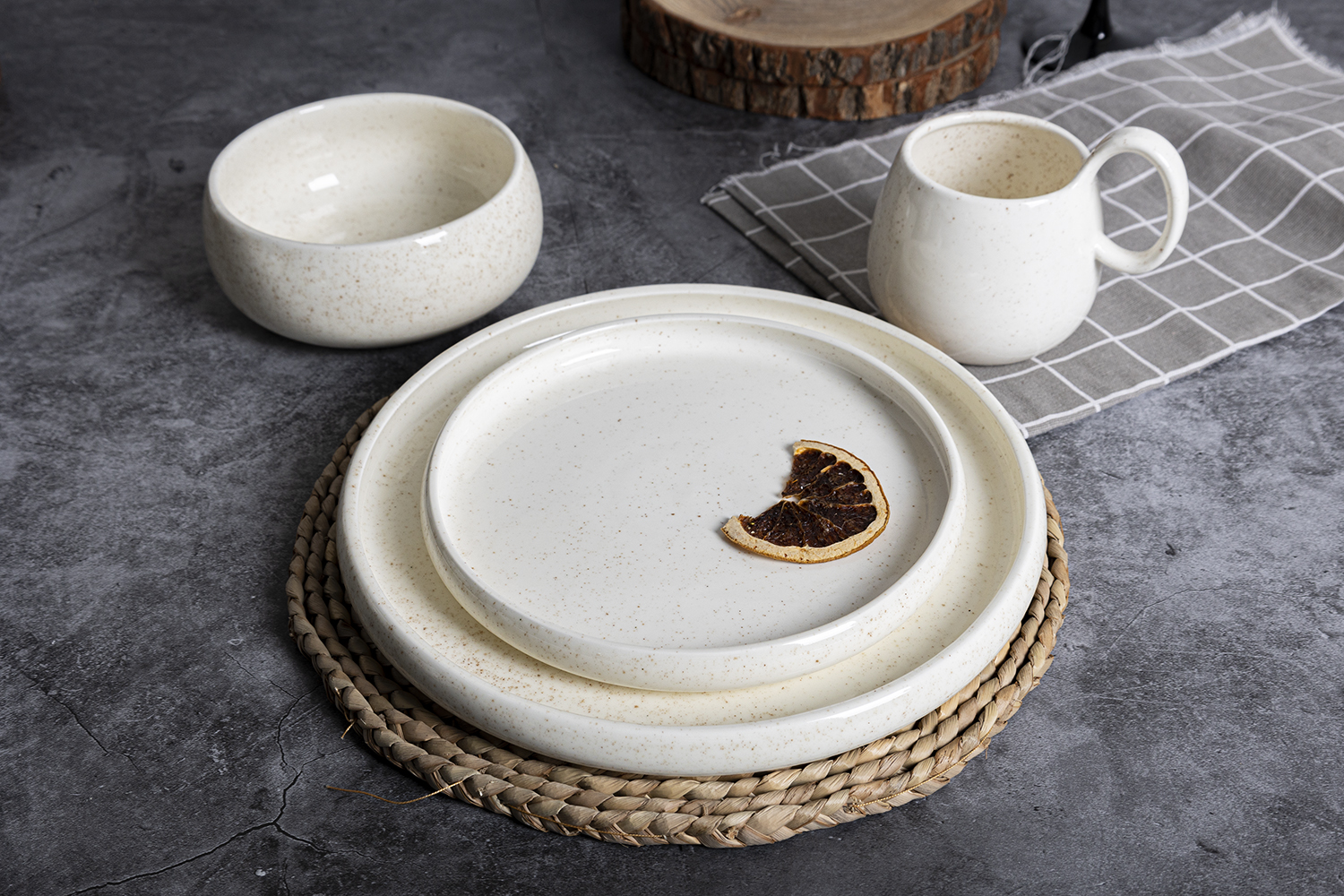 CHANGSHA HAPPY GO Minimalist Speckled Ceramic Dinnerware Set – Cream Glaze Tableware Collection|happygodinnerware.com