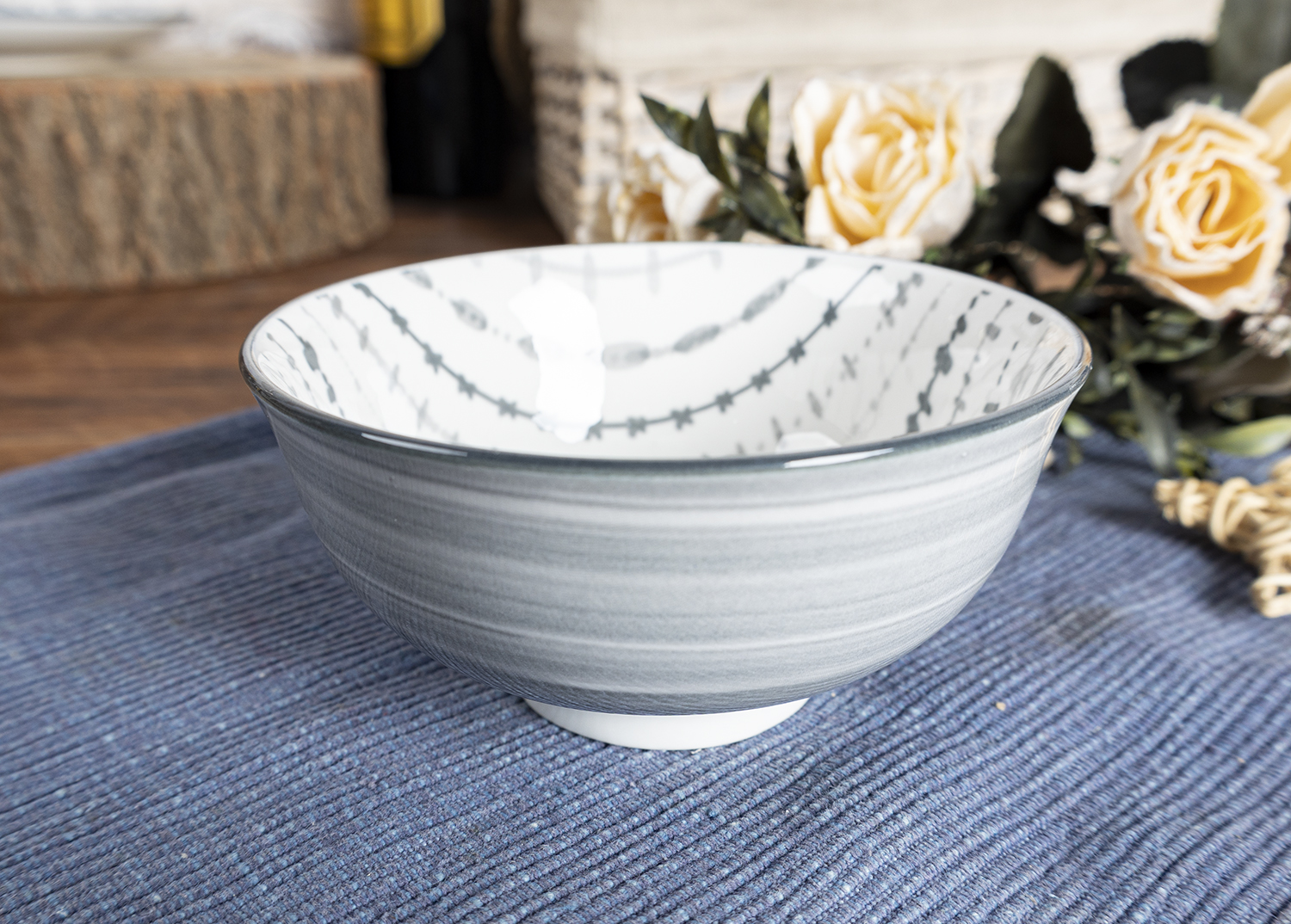 CHANGSHA HAPPY GO Vintage Grey Floral Printed White Porcelain Dinnerware Set with Elegant Rustic Patterns  |happygodinnerware.com