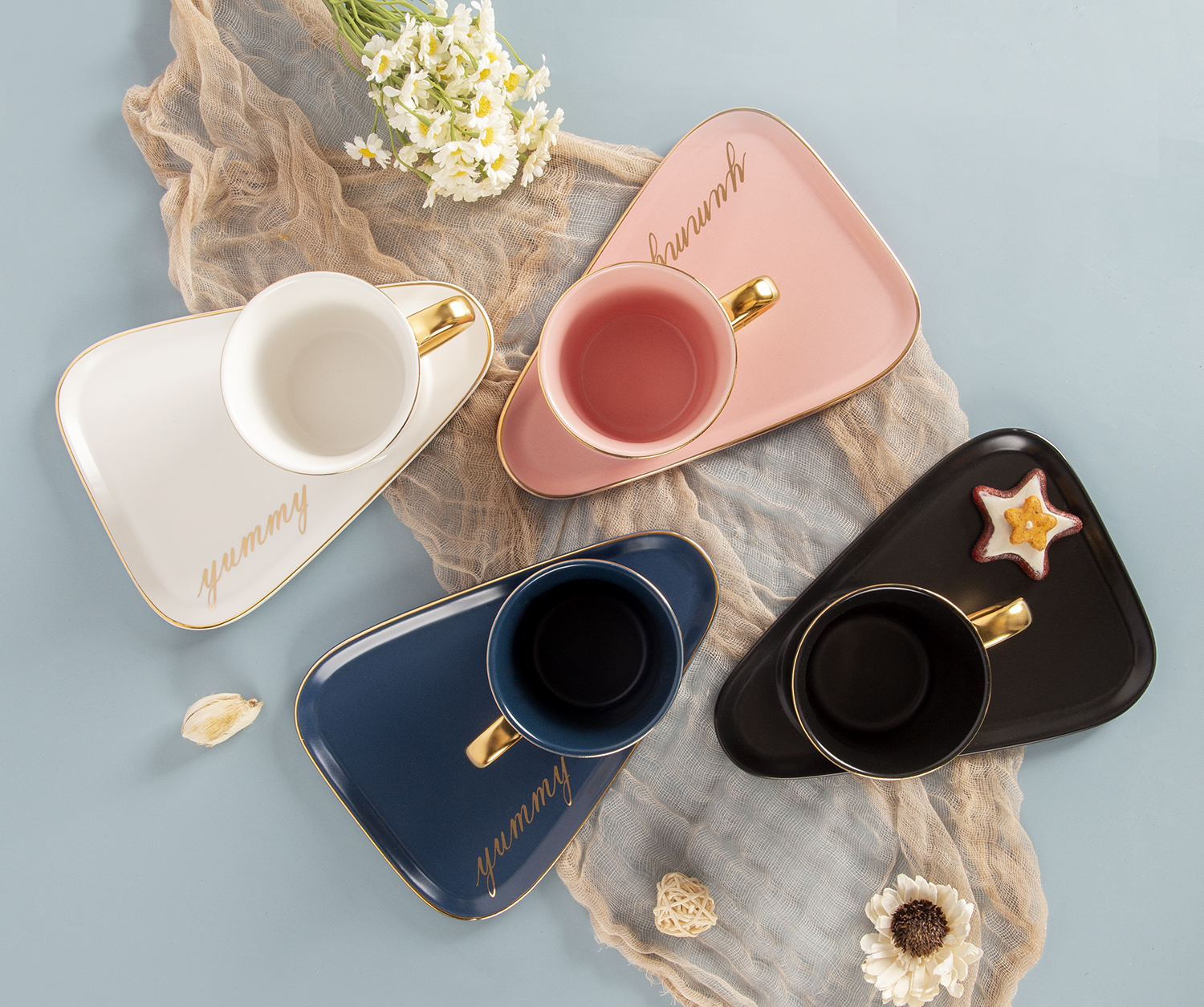 CHANGSHA HAPPY GO New Bone China Colored Glaze Cups and Saucers Set | happygodinnerware.com