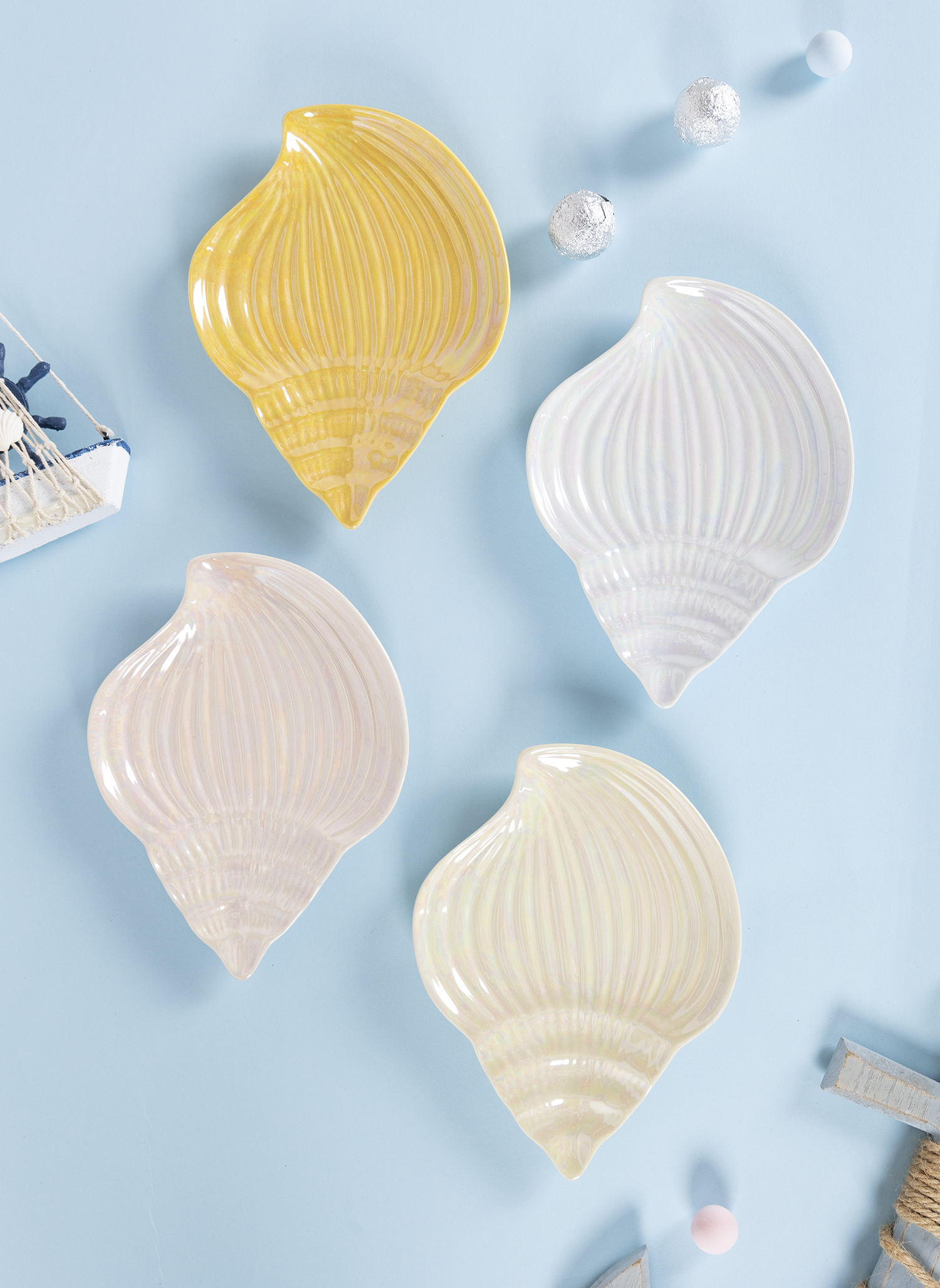 CHANGSHA HAPPY GO  Coastal-Inspired Embossed New Bone China Dinnerware Set in Iridescent Glaze with Seashell and Marine Shapes |Dopamine Series Ceramics  |happygodinnerware.com