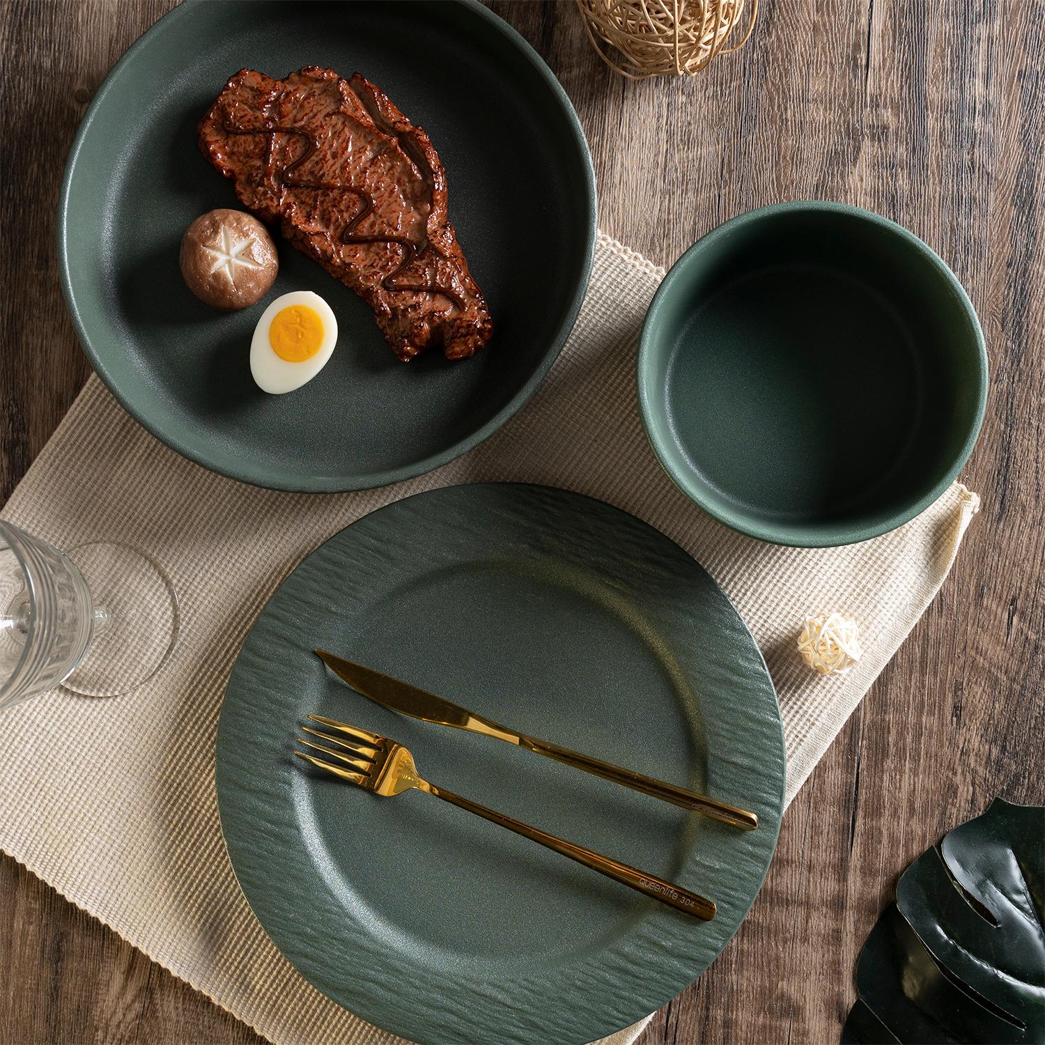 CHANGSHA HAPPY GO Modern Minimalist Style New Bone China Embossed Dinnerware Set with Matte Texture and Color-Block Glaze Finish |happygodinnerware.com