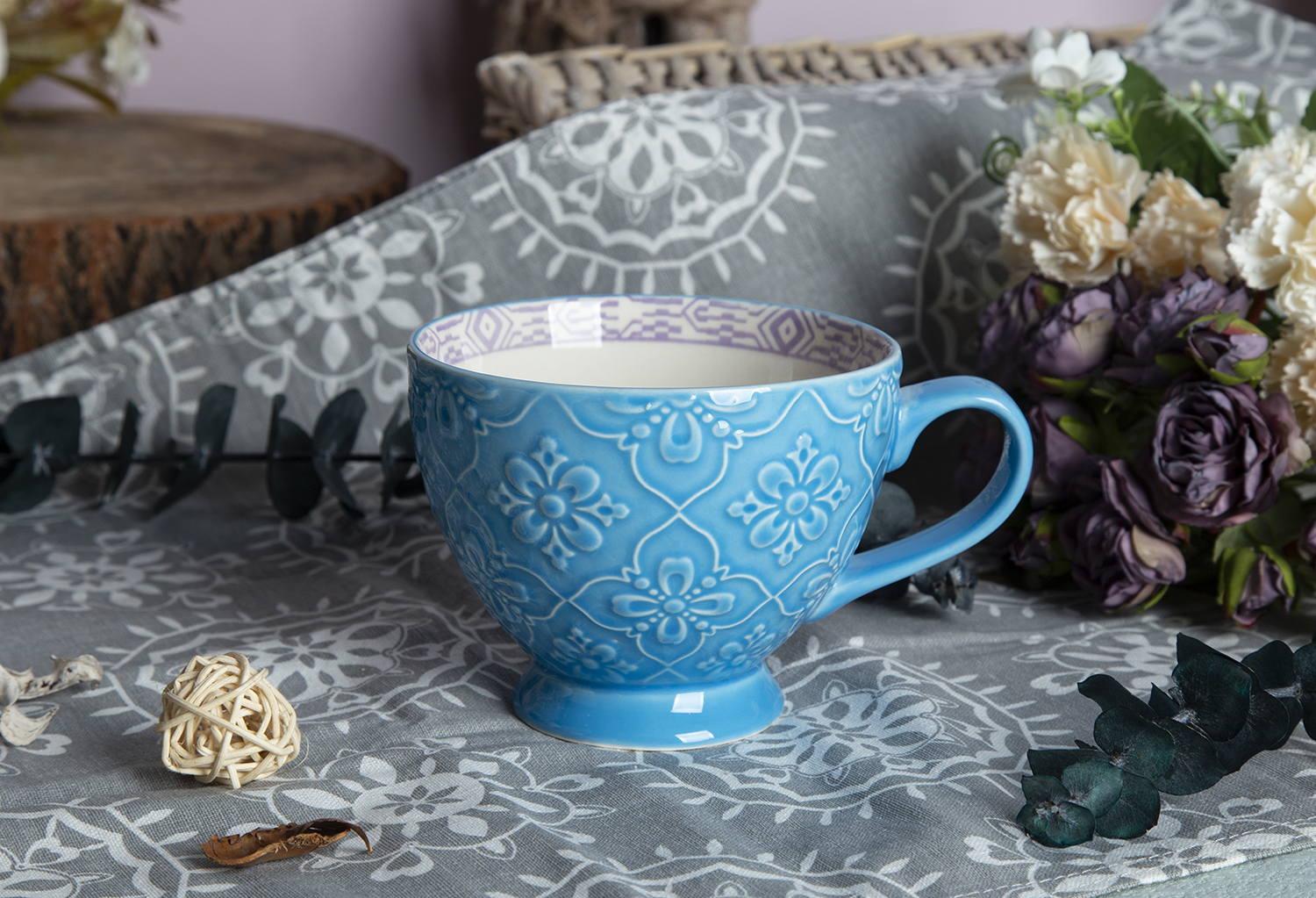CHANGSHA HAPPY GO Embossed Ceramic Teacups with Floral Print | happygodinnerware.com