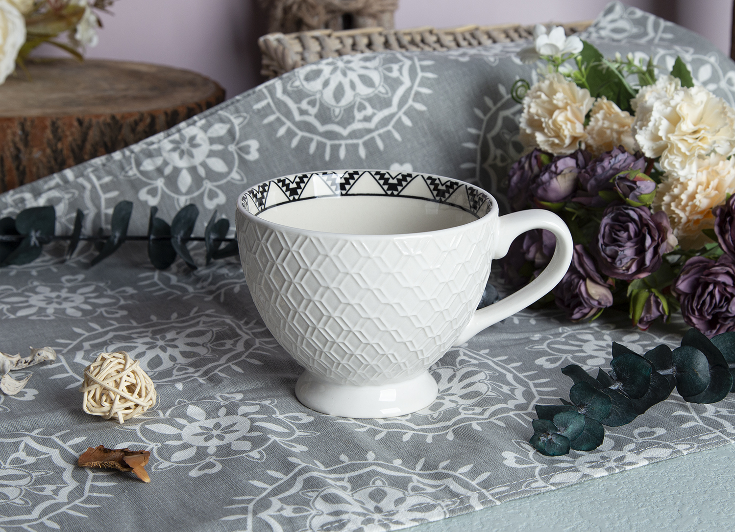 CHANGSHA HAPPY GO Embossed Ceramic Teacups with Floral Print | happygodinnerware.com