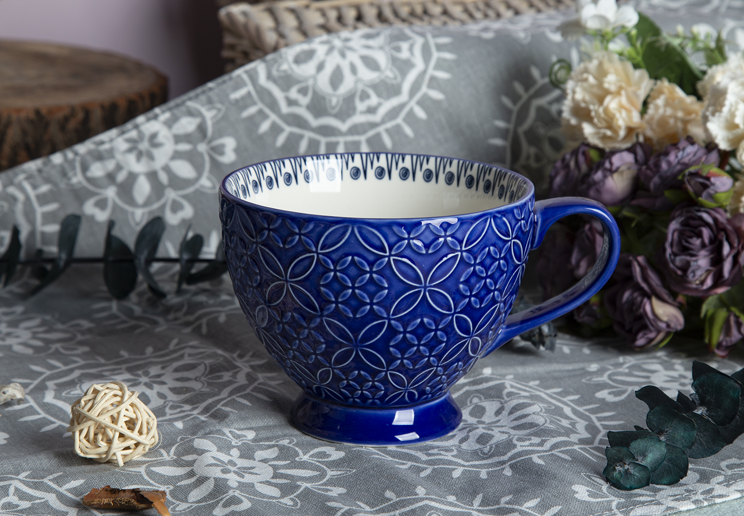 CHANGSHA HAPPY GO Embossed Ceramic Teacups with Floral Print | happygodinnerware.com